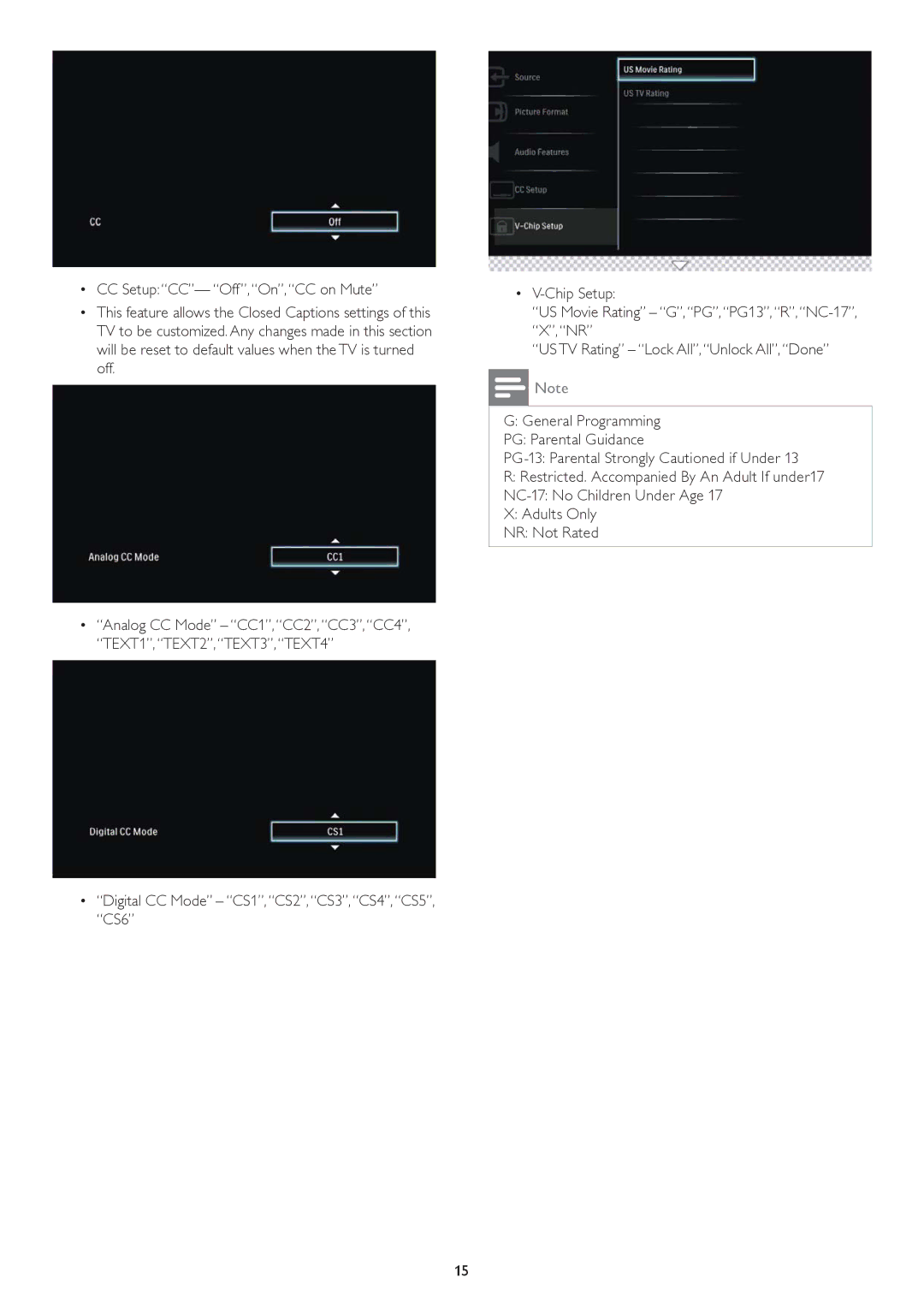 Philips 37HFL4482F, 42HFL5682H, 42HFL5682D, 42HFL4482F, 37HFL5682D, 26HFL5662H General Programming PG Parental Guidance 