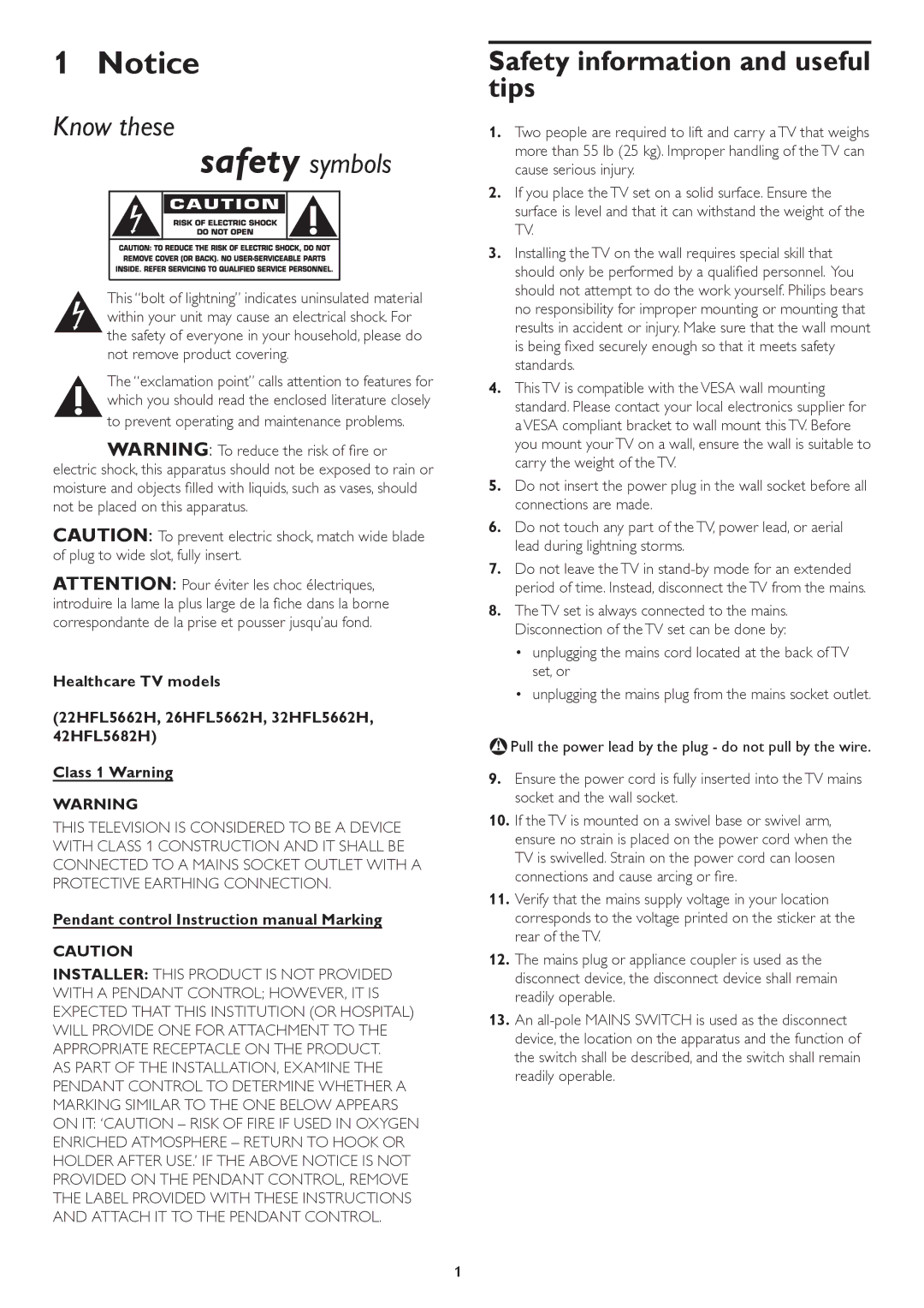 Philips 37HFL5682D, 42HFL5682H user manual Safety information and useful tips, To prevent operating and maintenance problems 