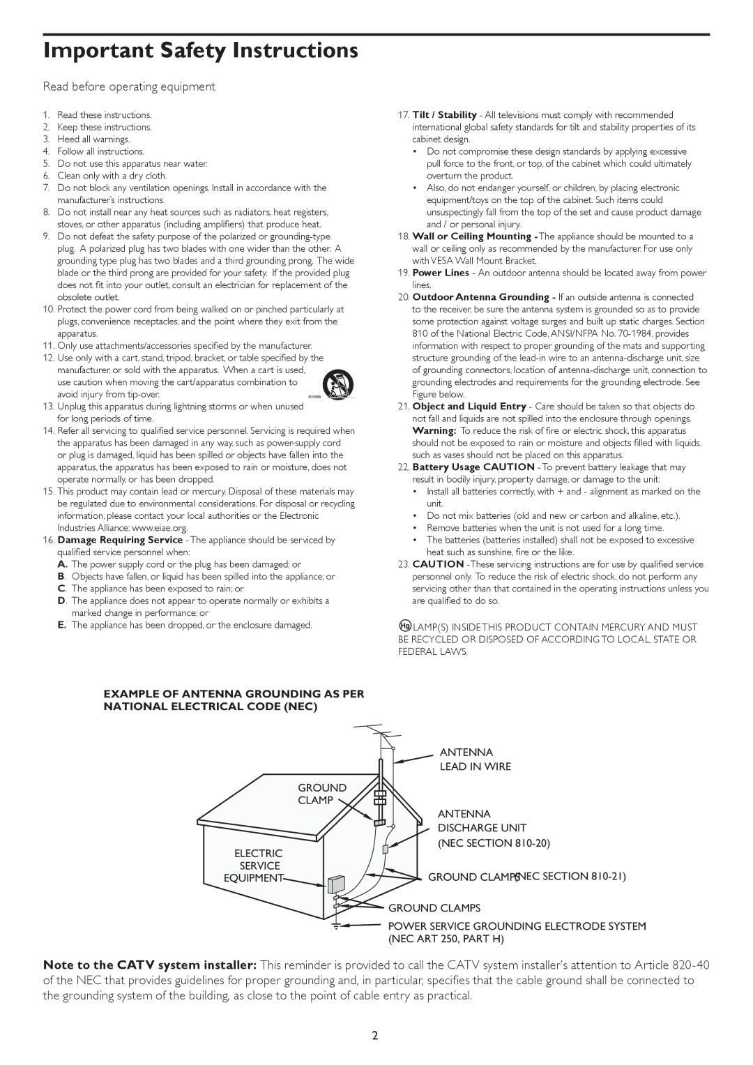 Philips 37HFL4482F, 42HFL5682H, 42HFL5682D, 42HFL4482F Important Safety Instructions, Read before operating equipment 