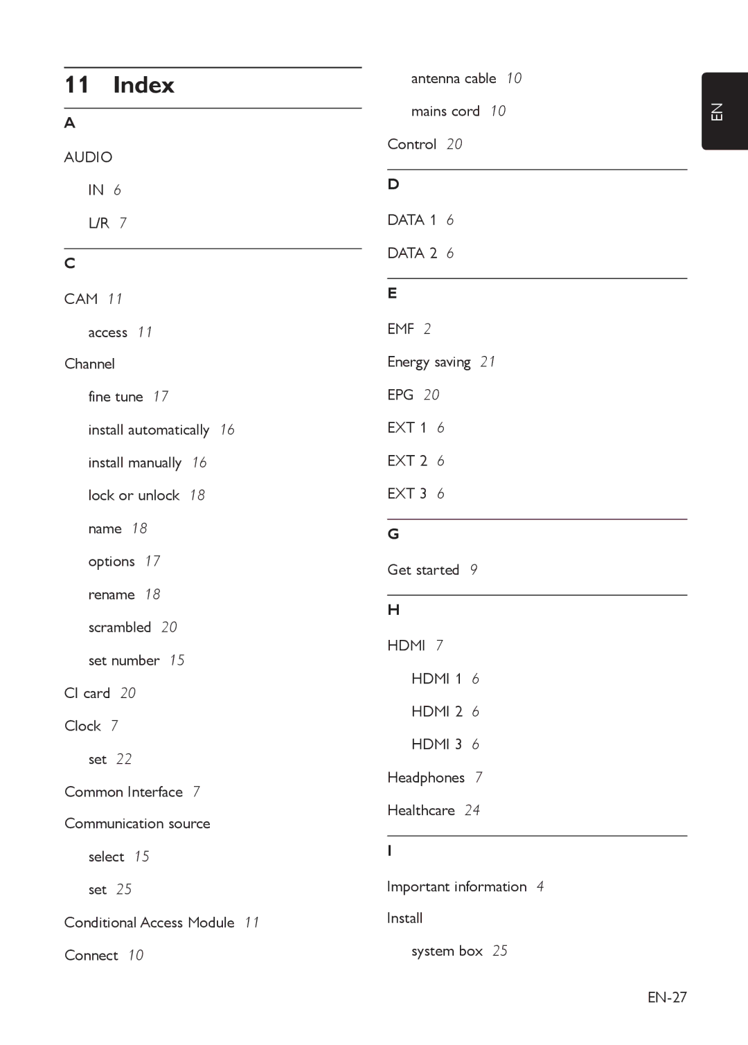 Philips 42HFL5850D manual Index 