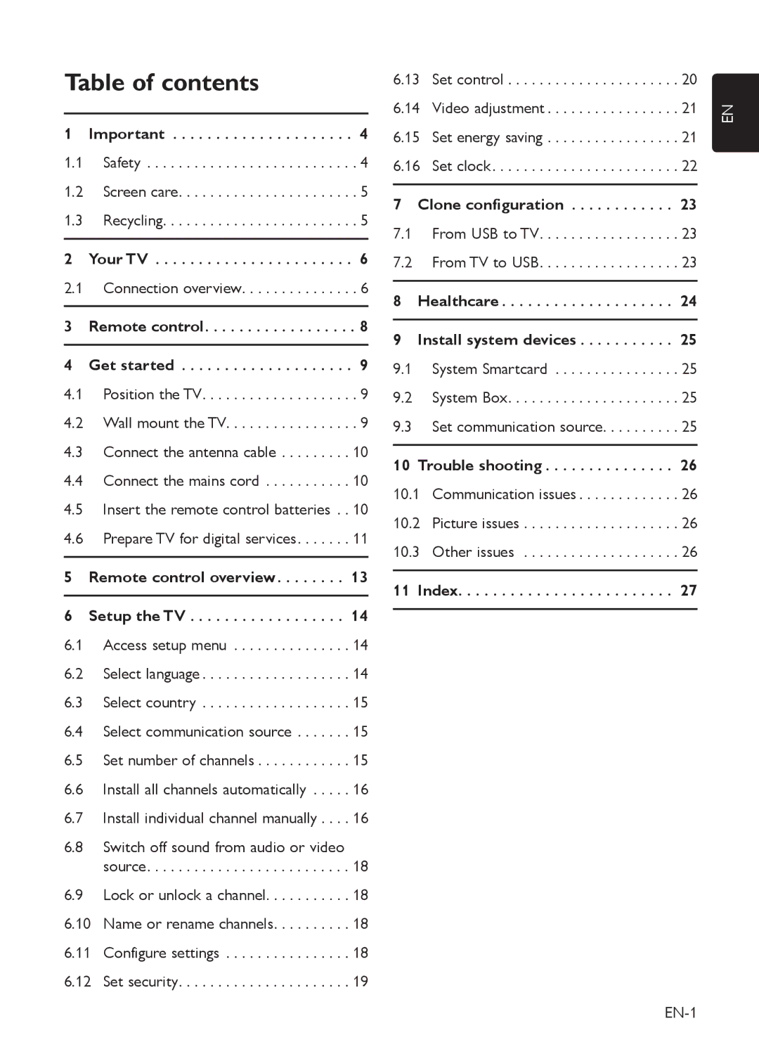 Philips 42HFL5850D manual Table of contents 