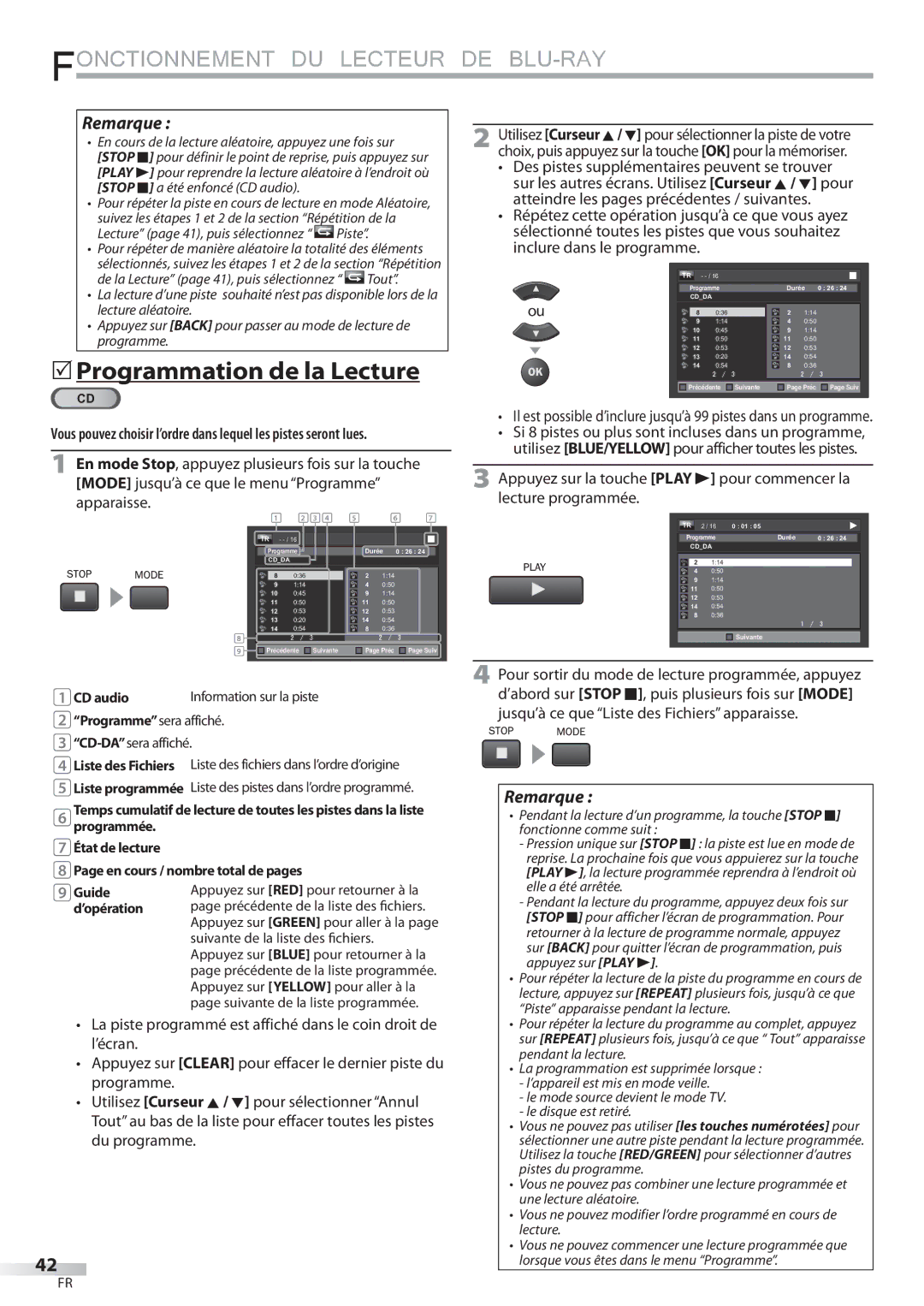 Philips 42MD459B user manual  Programmation de la Lecture, ’opération, Suivante de la liste des fichiers 