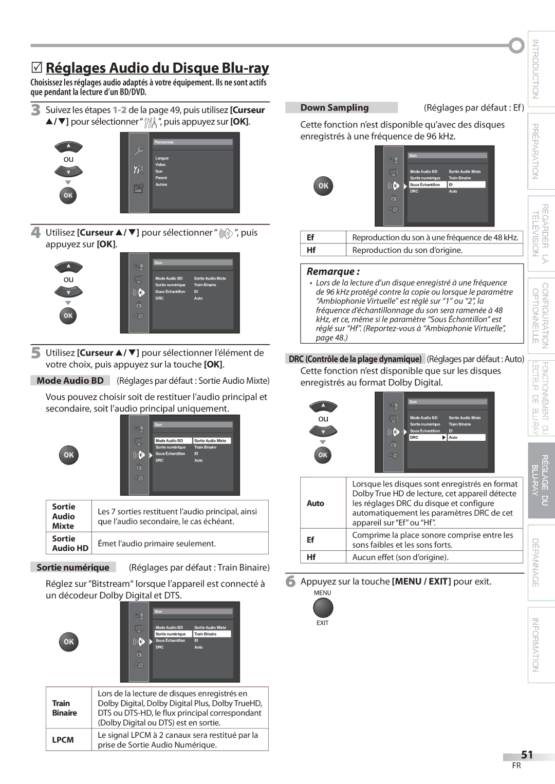 Philips 42MD459B user manual Sortie numérique, Un décodeur Dolby Digital et DTS, Down Sampling 