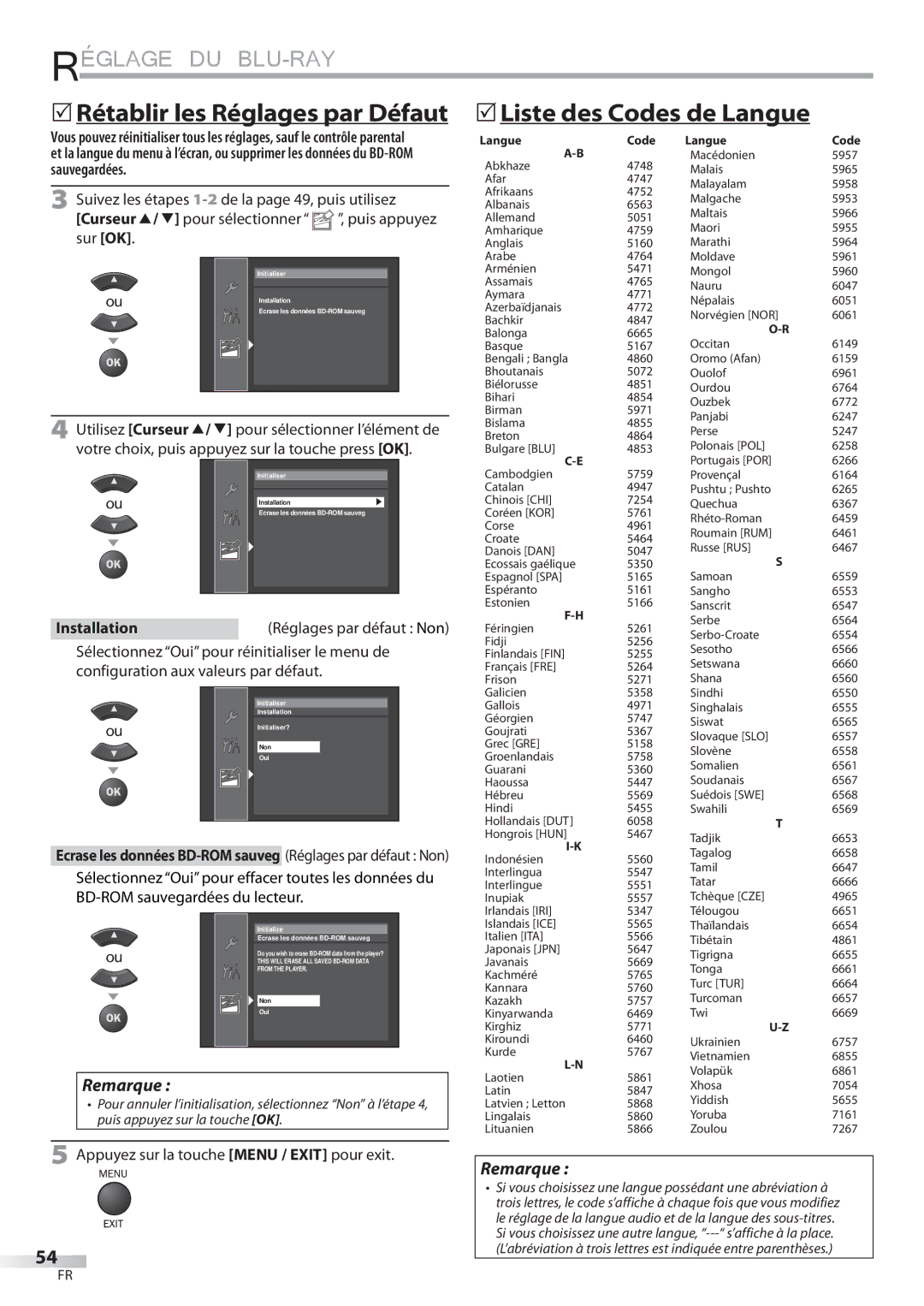 Philips 42MD459B user manual InstallationRéglages par défaut Non, Langue 