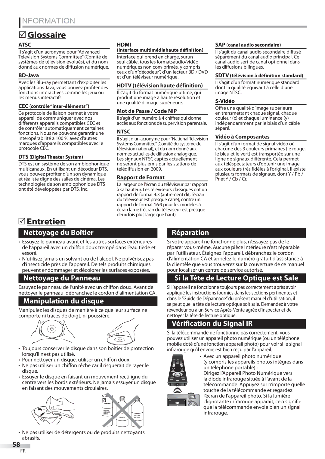 Philips 42MD459B user manual  Glossaire,  Entretien 