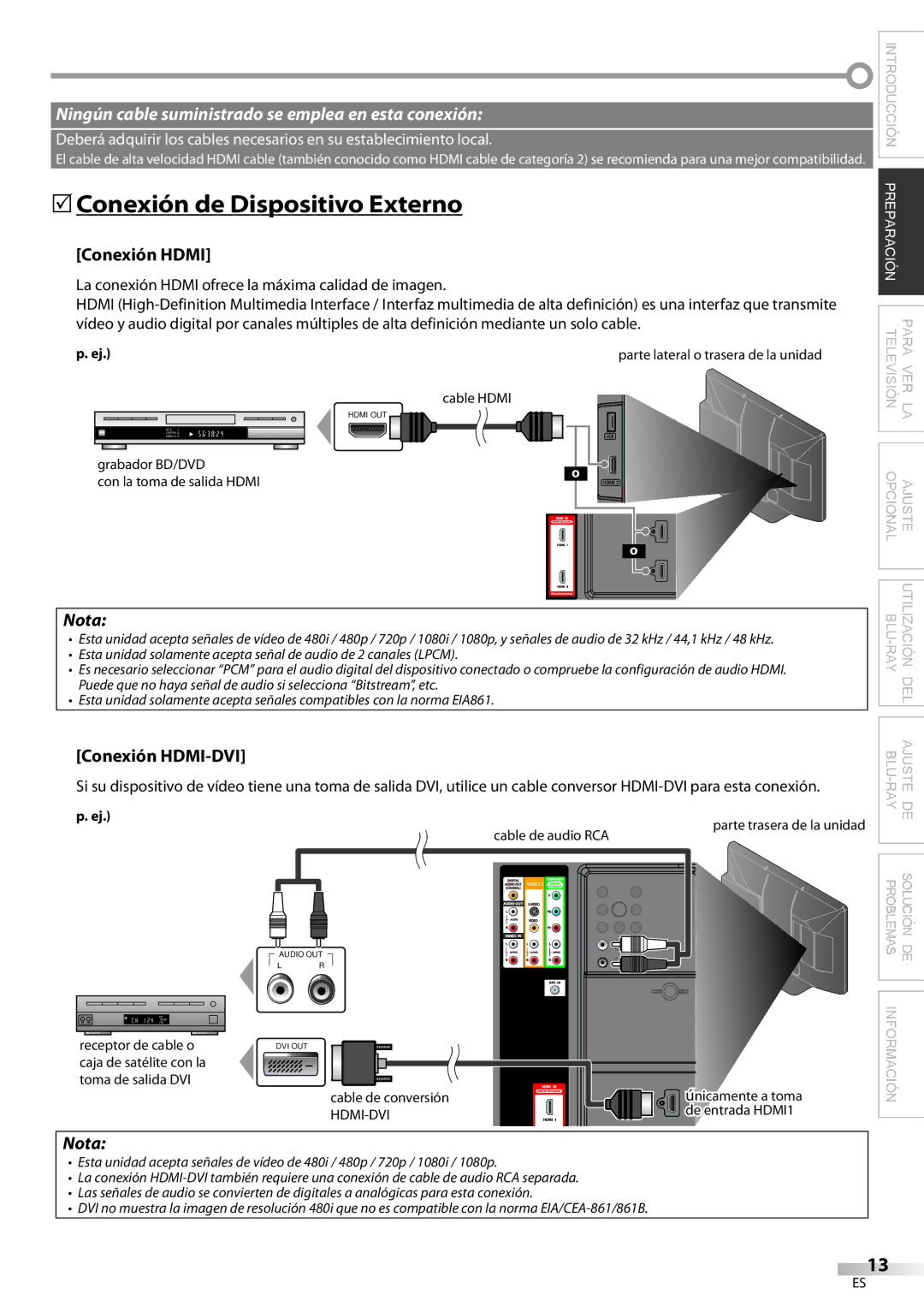 Philips 42MD459B user manual  Conexión de Dispositivo Externo, Conexión Hdmi, Conexión HDMI-DVI 