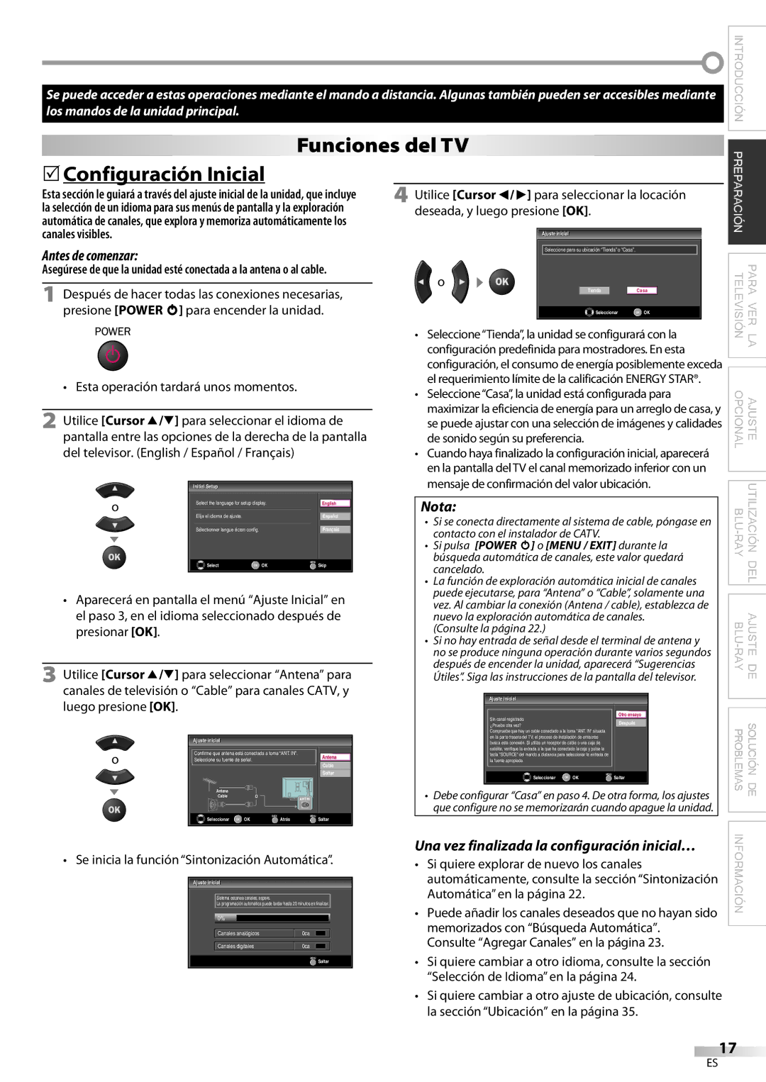 Philips 42MD459B Funciones del TV  Configuración Inicial, Antes de comenzar, Una vez finalizada la configuración inicial… 