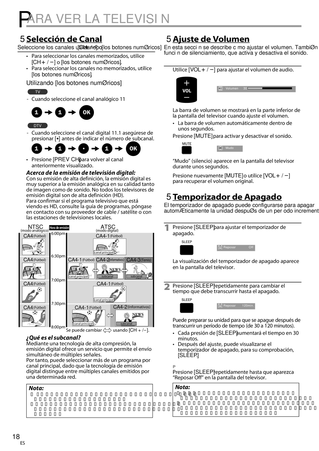 Philips 42MD459B user manual Para VER LA Televisión,  Selección de Canal,  Ajuste de Volumen,  Temporizador de Apagado 