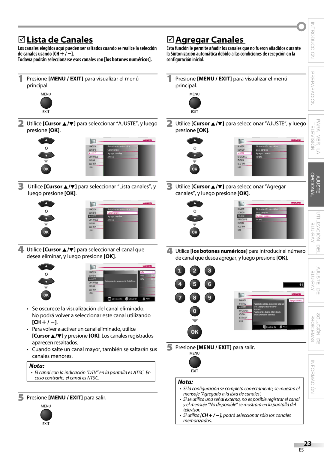 Philips 42MD459B user manual  Lista de Canales, Agregar Canales, Configuración inicial 