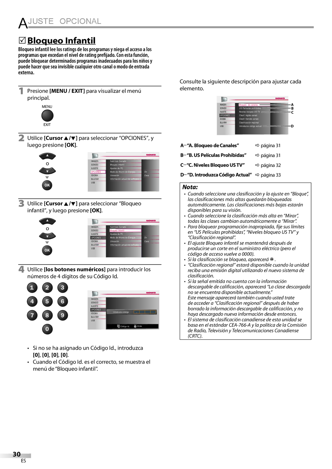 Philips 42MD459B user manual  Bloqueo Infantil, Bloqueo de Canales, página 