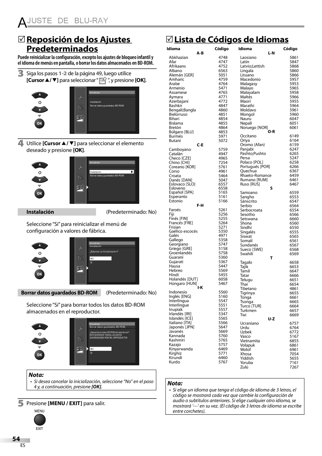 Philips 42MD459B user manual InstalaciónPredeterminado No, Borrar datos guardados BD-ROM Predeterminado No 