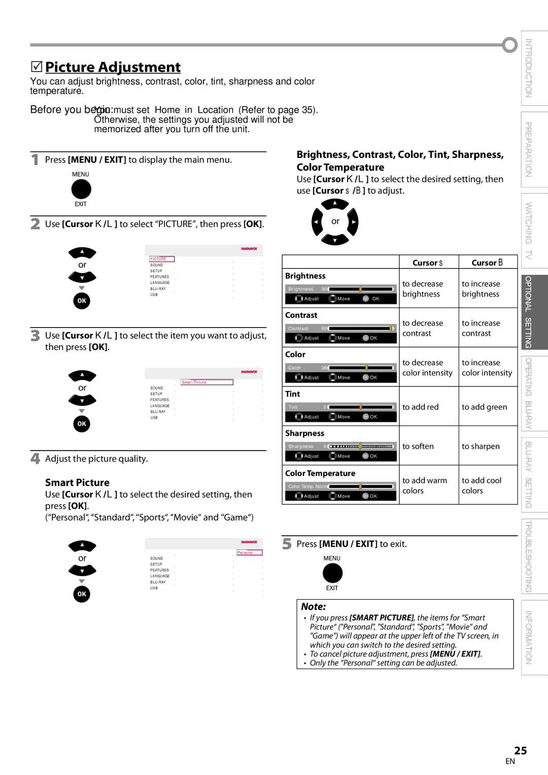 Philips 42MD459B user manual 5Picture Adjustment, Smart Picture, Adjust the picture quality 