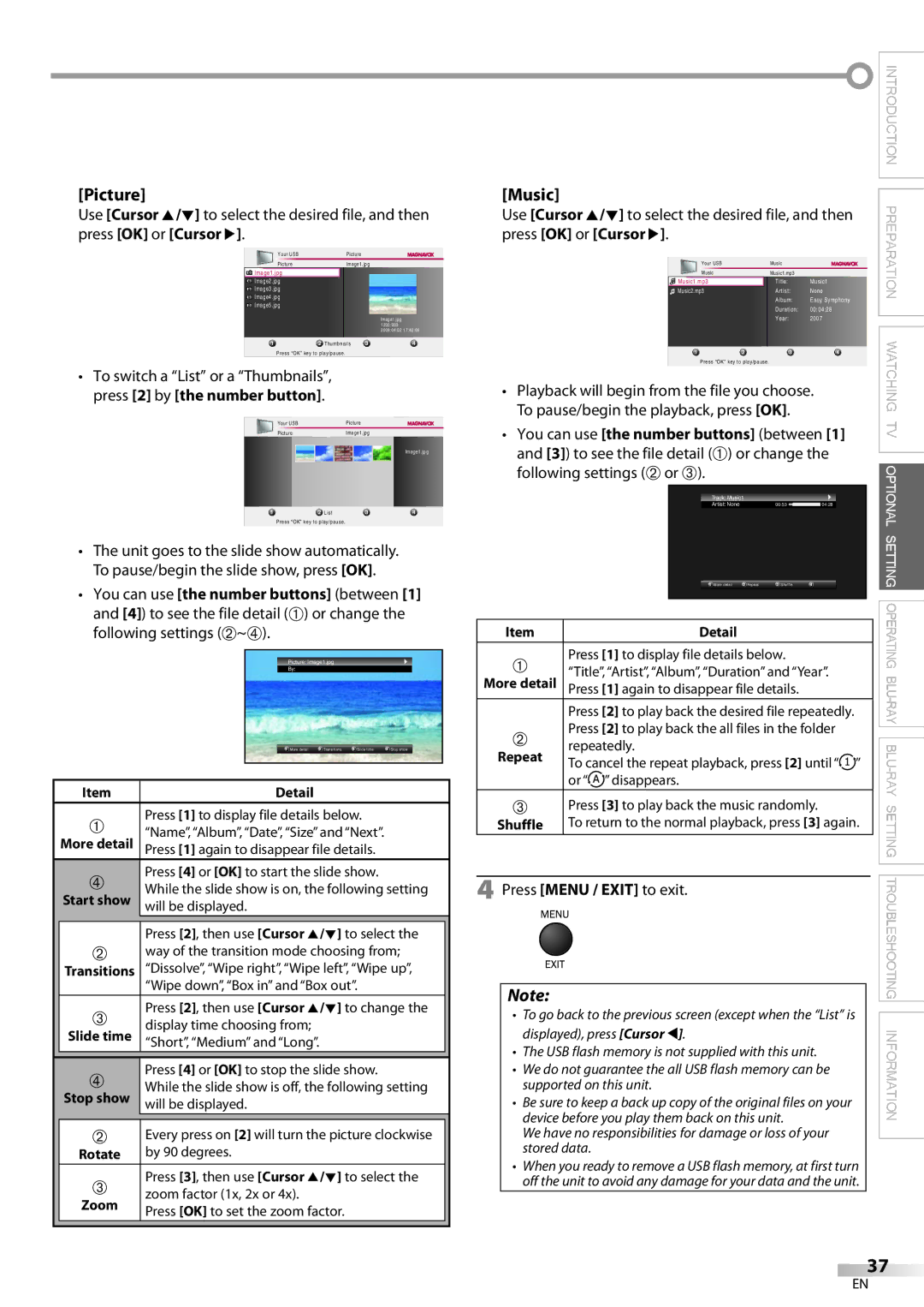 Philips 42MD459B user manual Picture, Music, You can use the number buttons between, Press OK or Cursor B 