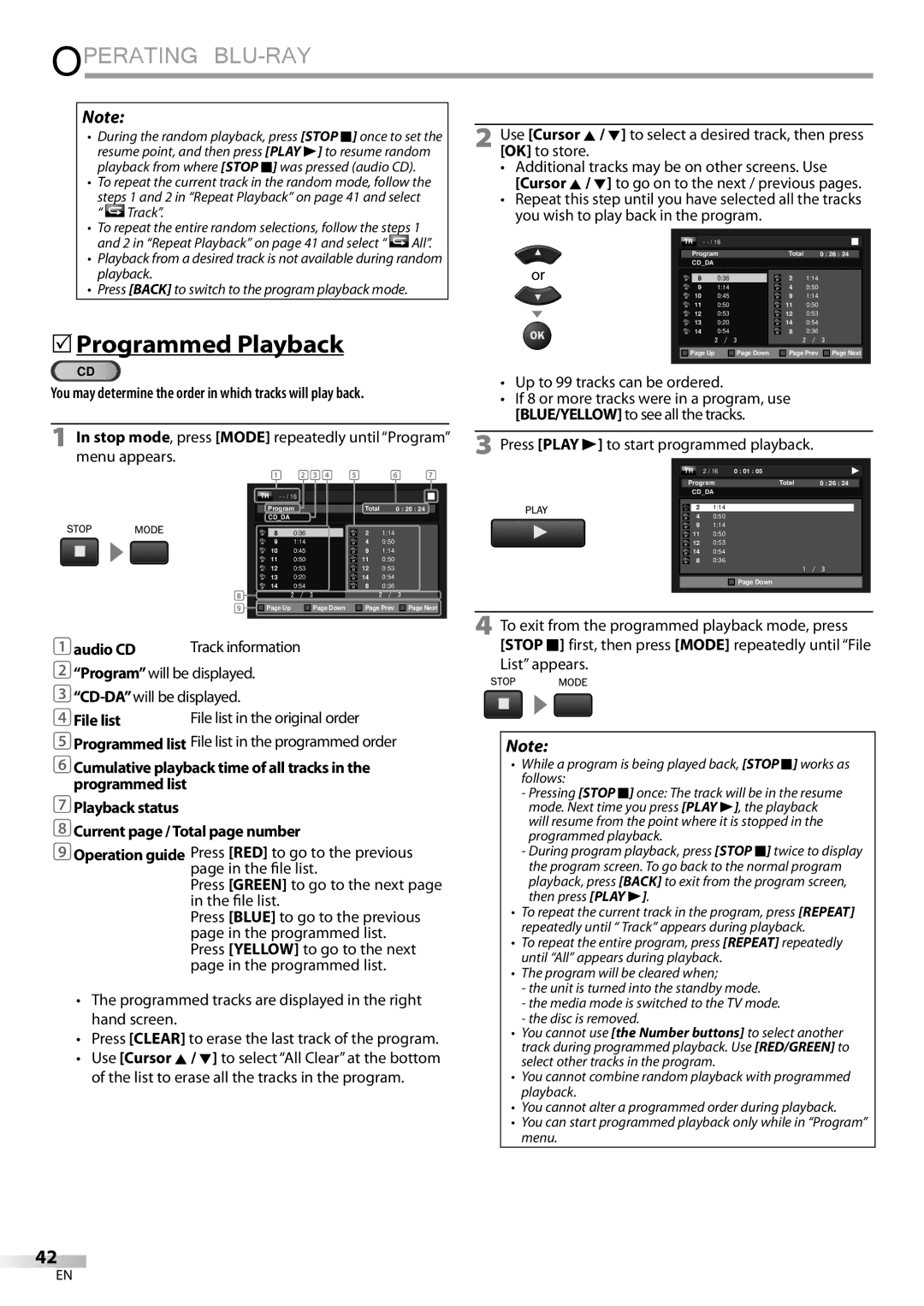 Philips 42MD459B user manual 5Programmed Playback, Audio CD, File list 