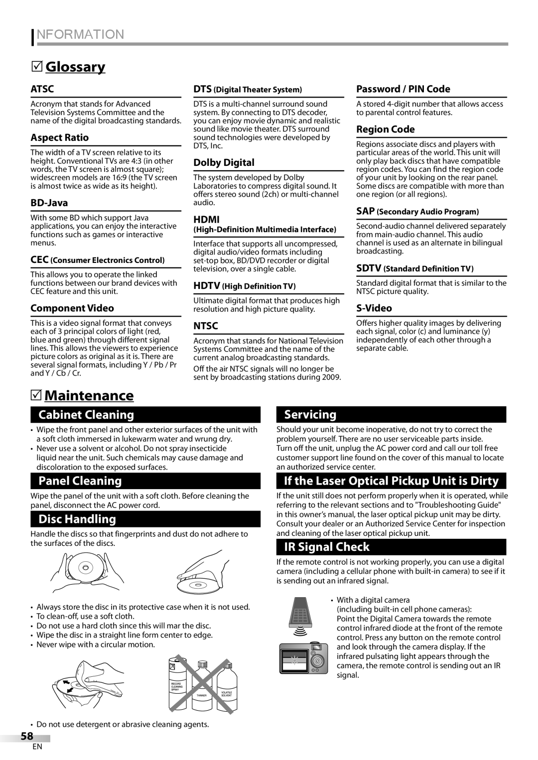 Philips 42MD459B user manual Information, Glossary, Maintenance 