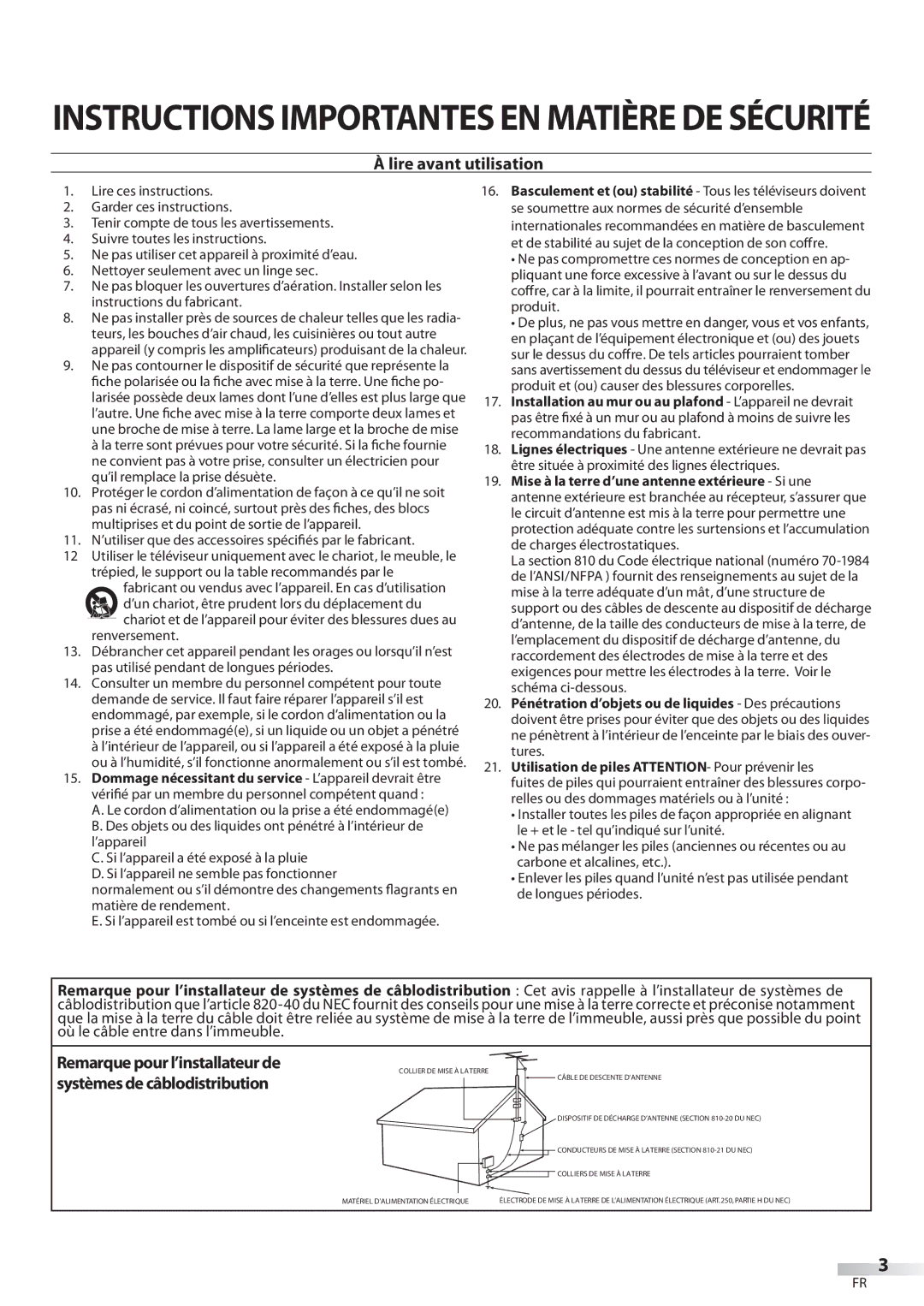 Philips 42MD459B user manual Instructions Importantes EN Matière DE Sécurité, Lire avant utilisation 