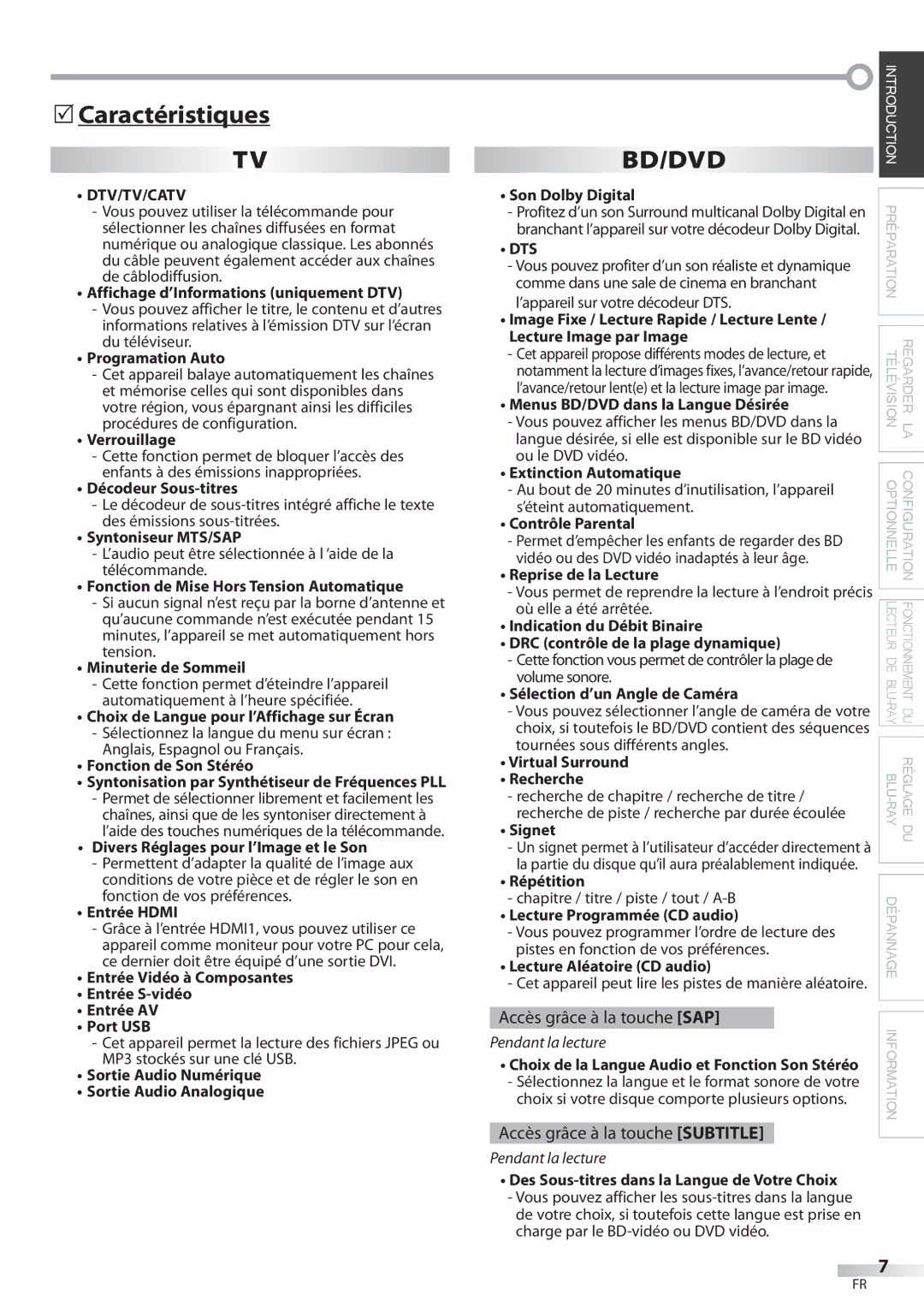 Philips 42MD459B user manual  Caractéristiques 