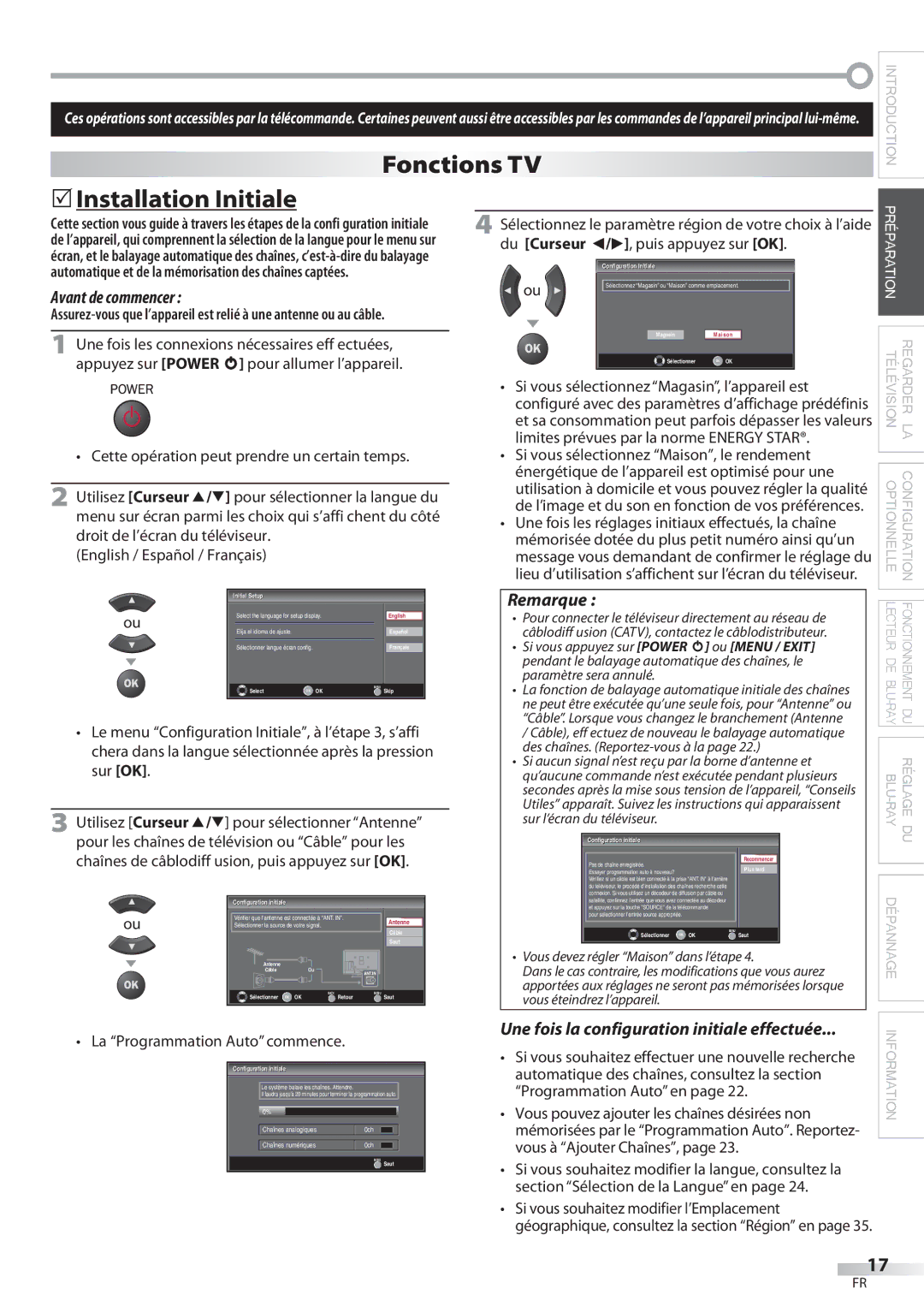 Philips 42MD459B user manual Fonctions TV  Installation Initiale, La Programmation Auto commence 