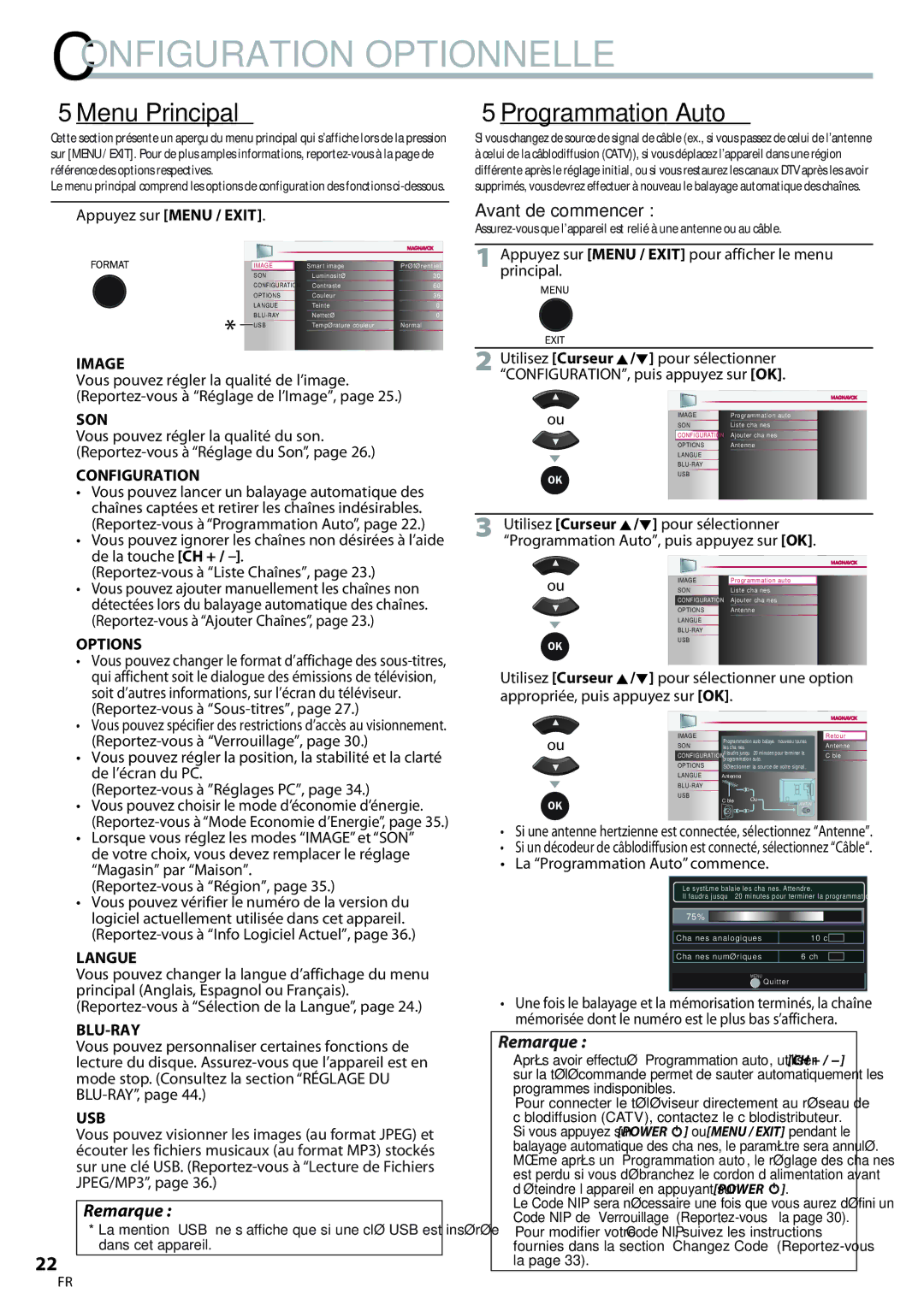 Philips 42MD459B user manual  Menu Principal,  Programmation Auto 