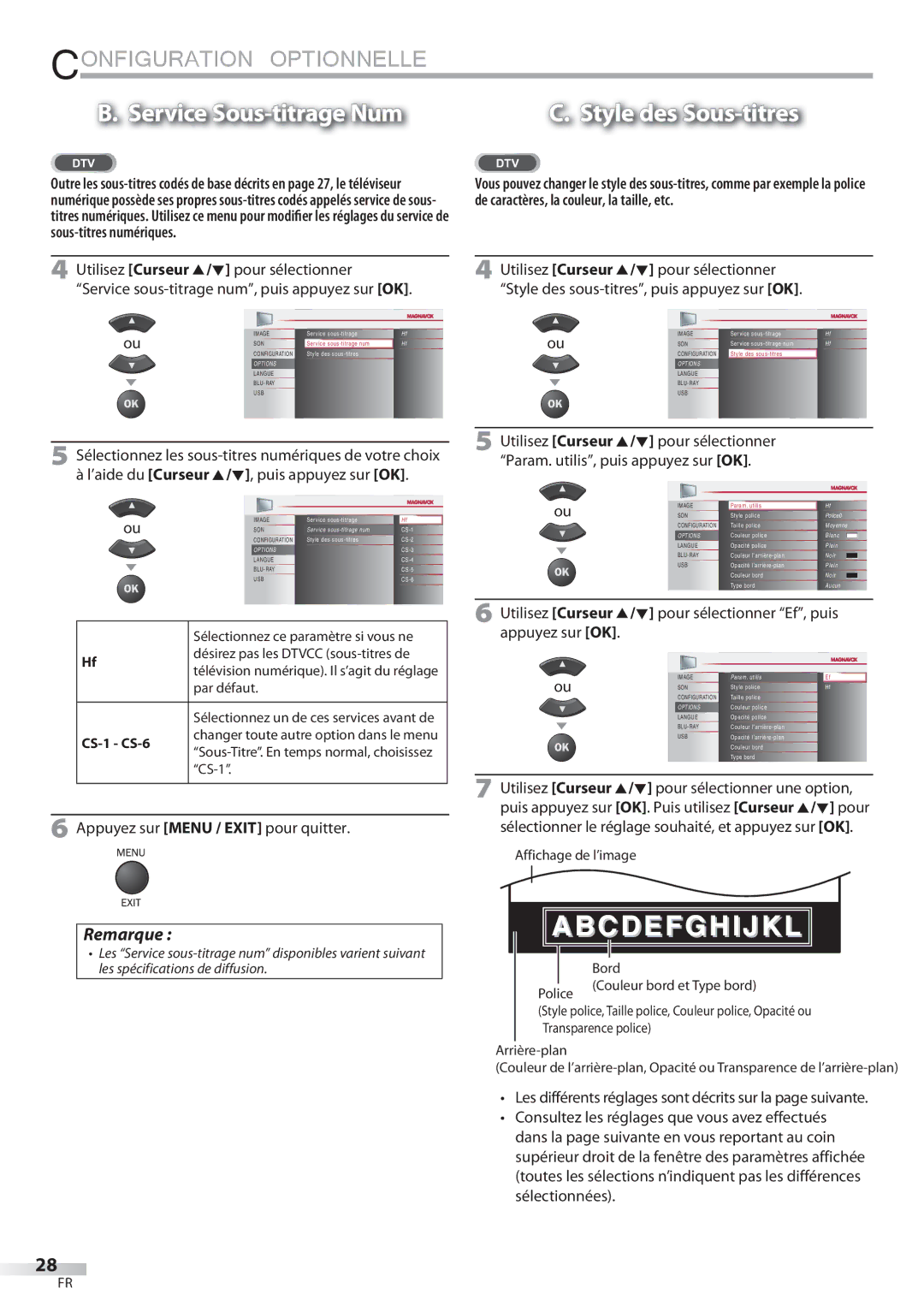 Philips 42MD459B user manual Service Sous-titrage Num, Pour sélectionner, CS-1 CS-6 