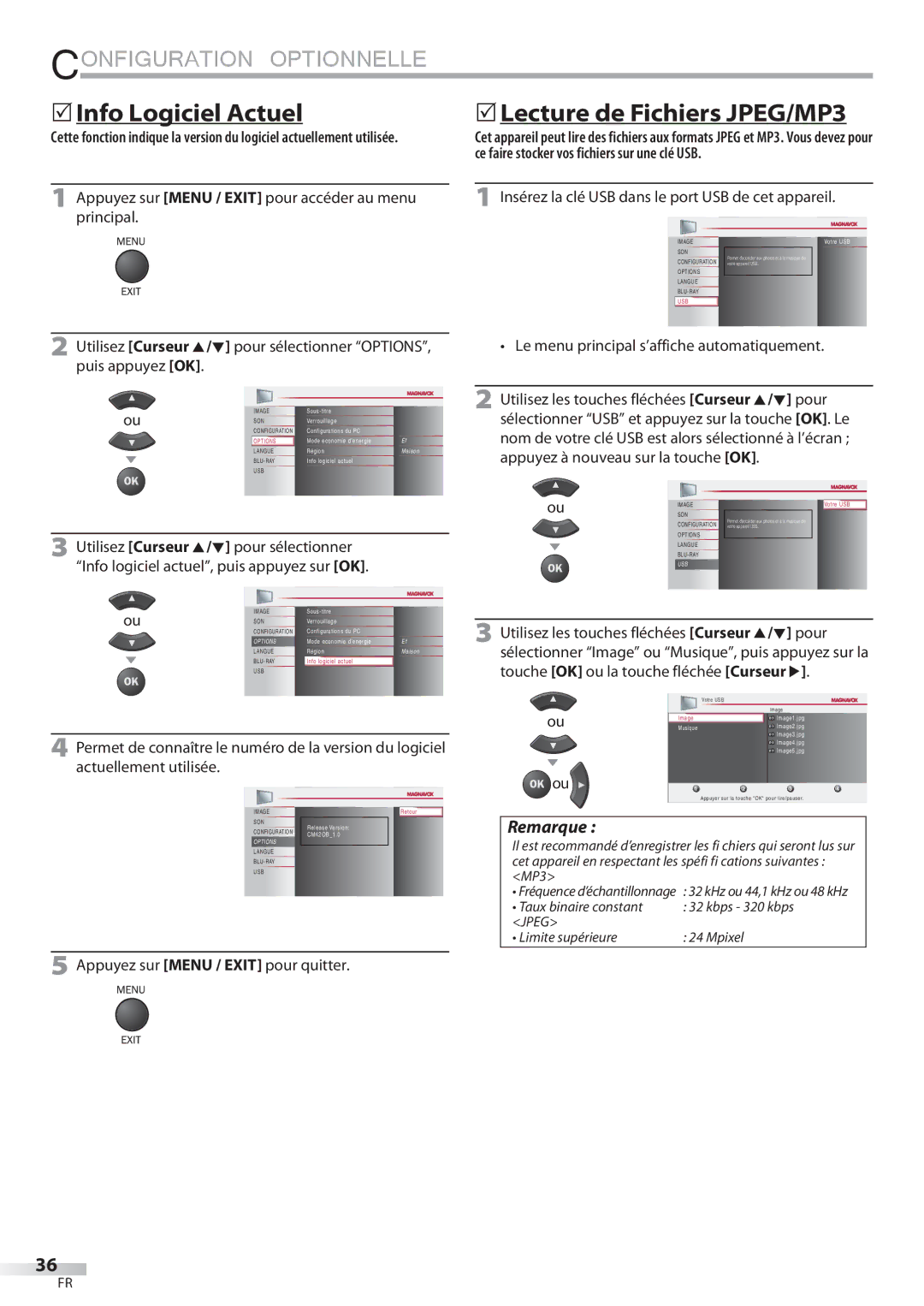 Philips 42MD459B user manual  Info Logiciel Actuel,  Lecture de Fichiers JPEG/MP3 