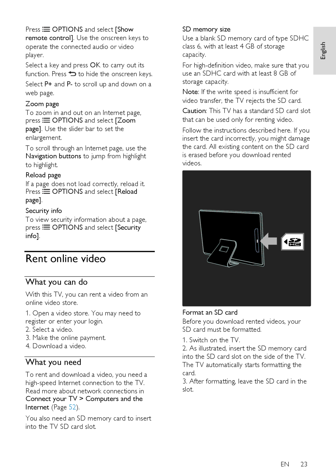 Philips 32PDL7906H, 42PDL7906T, 42PDL7906H, 42PDL7906K, 32PDL7906T, 32PDL7906K user manual Rent online video 