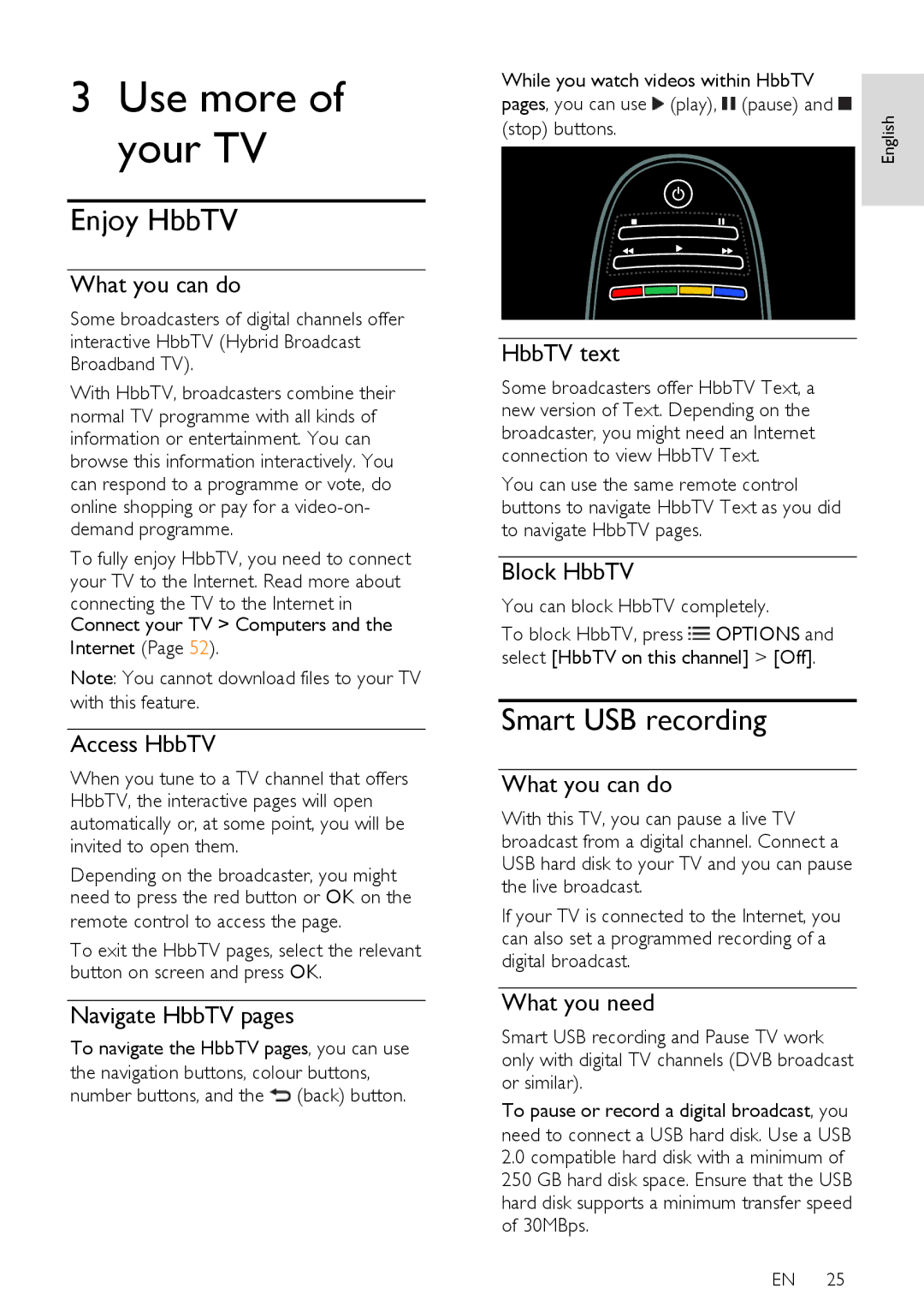 Philips 42PDL7906H, 42PDL7906T, 42PDL7906K, 32PDL7906T, 32PDL7906K, 32PDL7906H user manual Enjoy HbbTV, Smart USB recording 