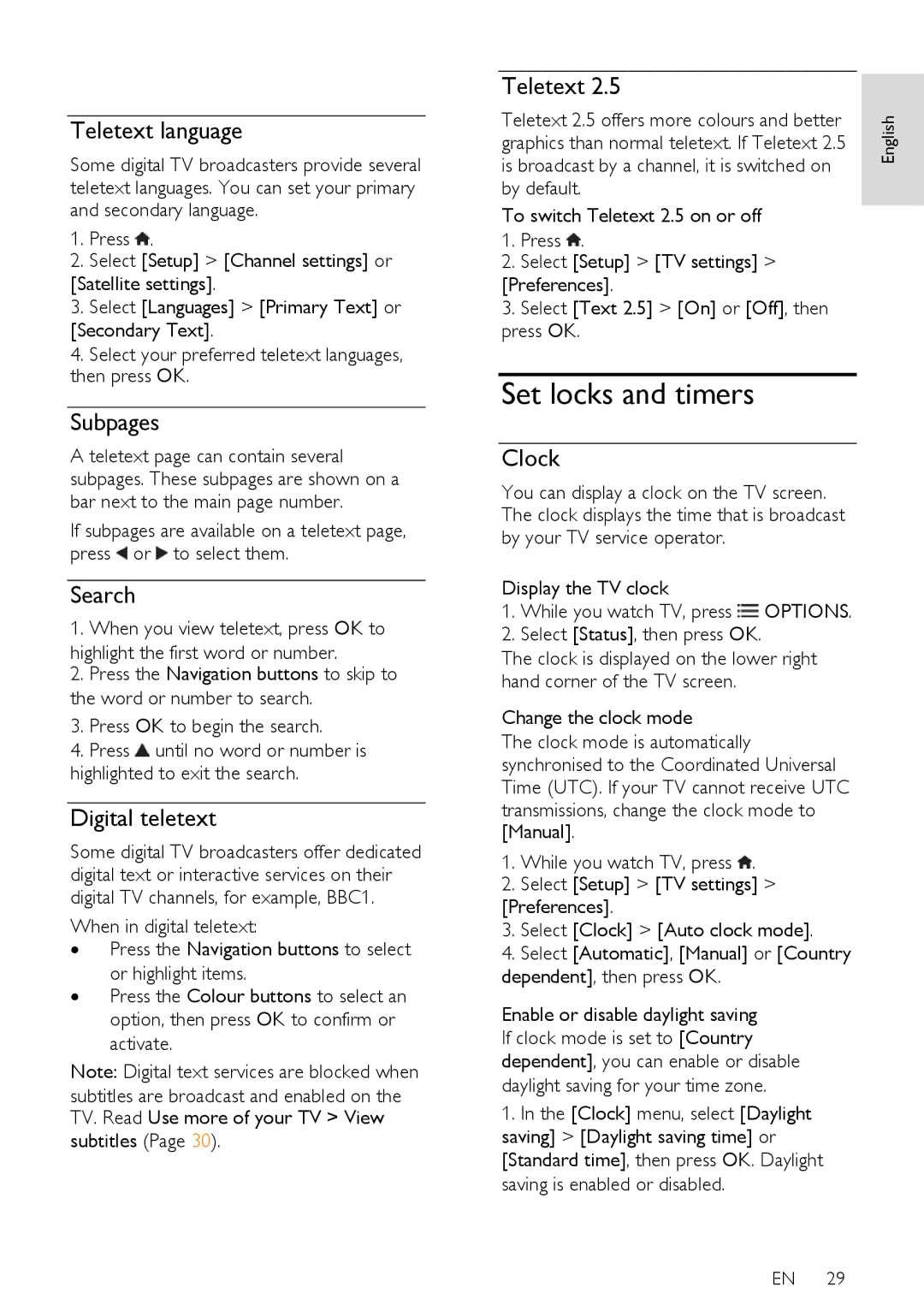 Philips 32PDL7906H, 42PDL7906T, 42PDL7906H, 42PDL7906K, 32PDL7906T, 32PDL7906K user manual Set locks and timers 