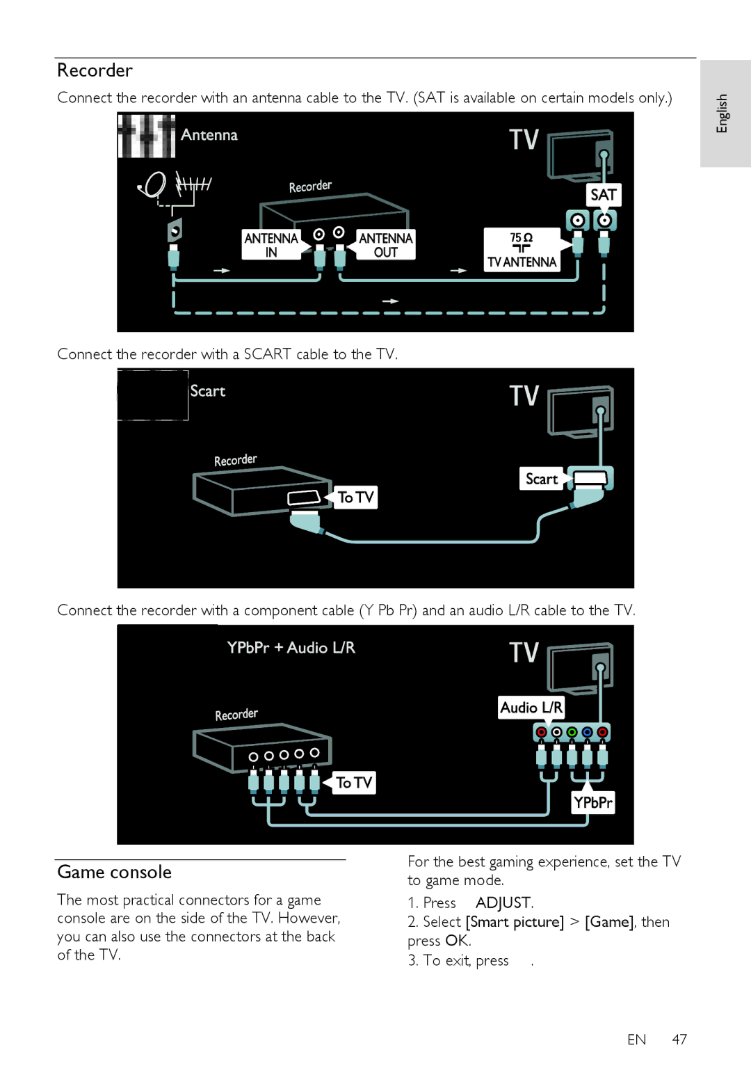 Philips 32PDL7906H, 42PDL7906T, 42PDL7906H, 42PDL7906K, 32PDL7906T, 32PDL7906K user manual Recorder, Game console 