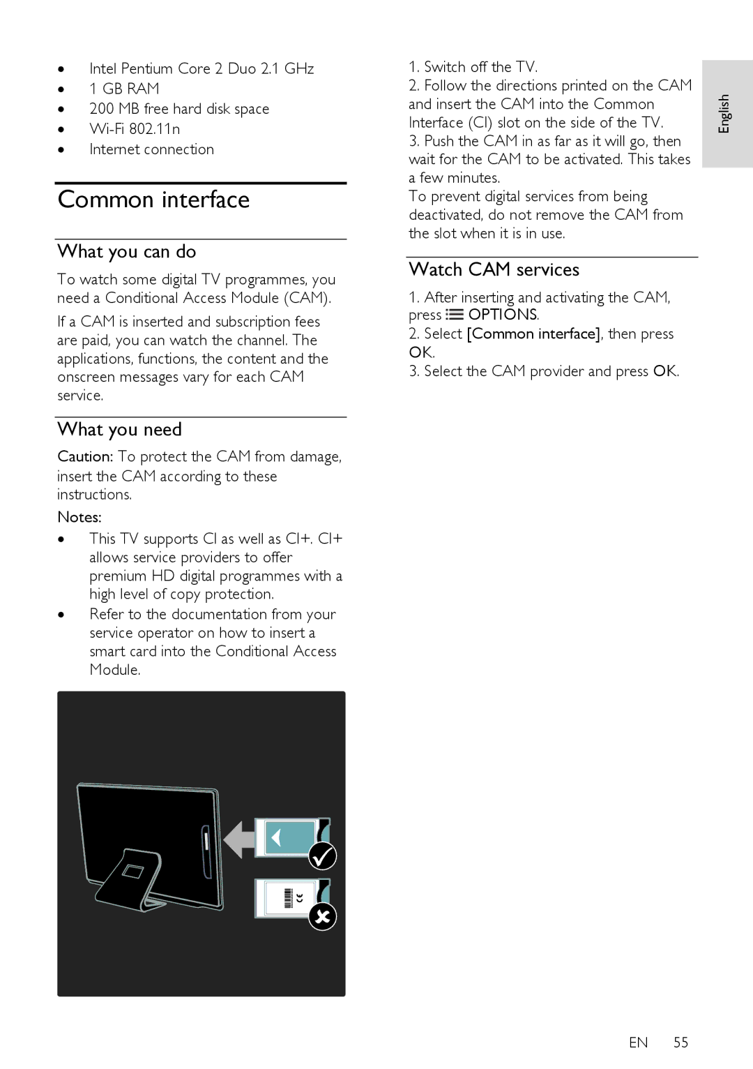 Philips 42PDL7906H, 42PDL7906T, 42PDL7906K, 32PDL7906T, 32PDL7906K, 32PDL7906H user manual Common interface, Watch CAM services 