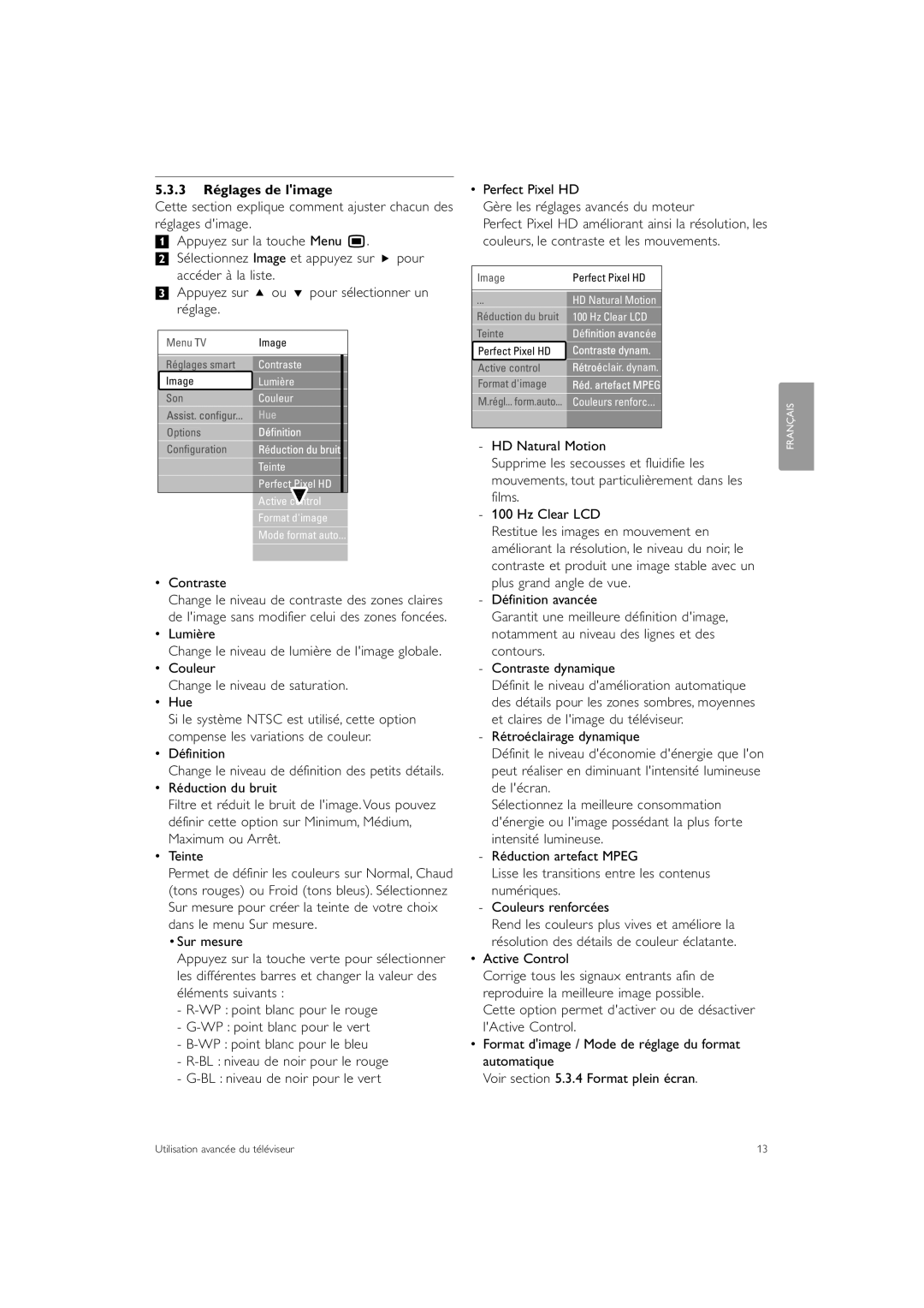 Philips 42PE0001D/H manual 3 Réglages de limage 