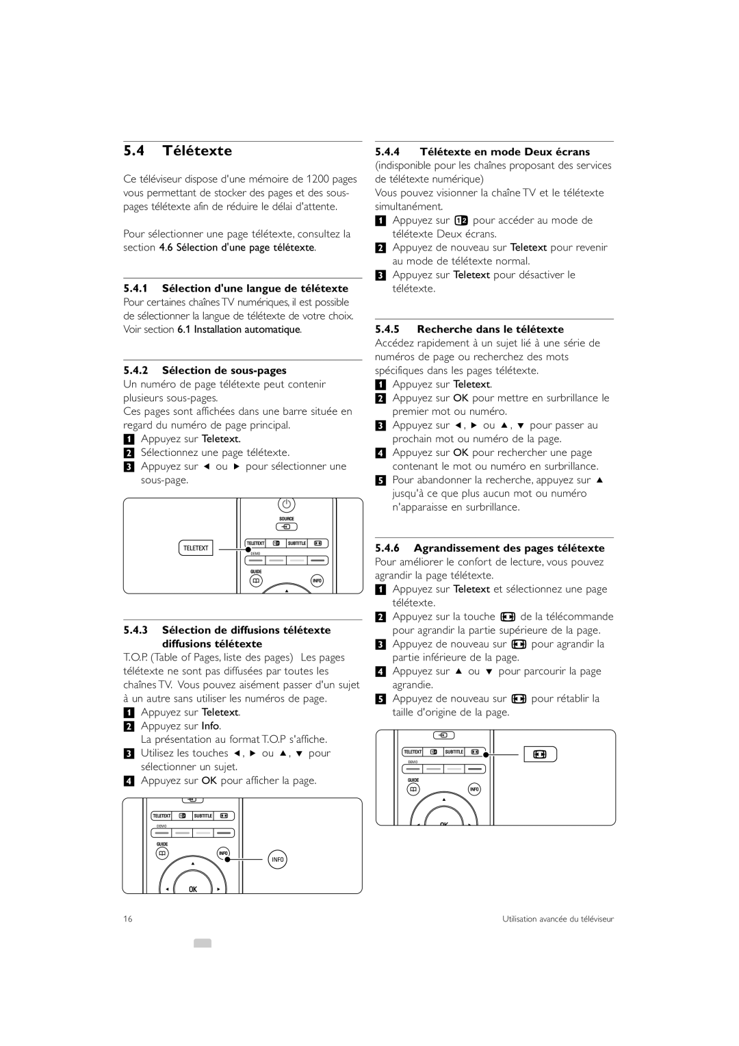 Philips 42PE0001D/H manual Télétexte, 2 Sélection de sous-pages, 3 Sélection de diffusions télétexte diffusions télétexte 