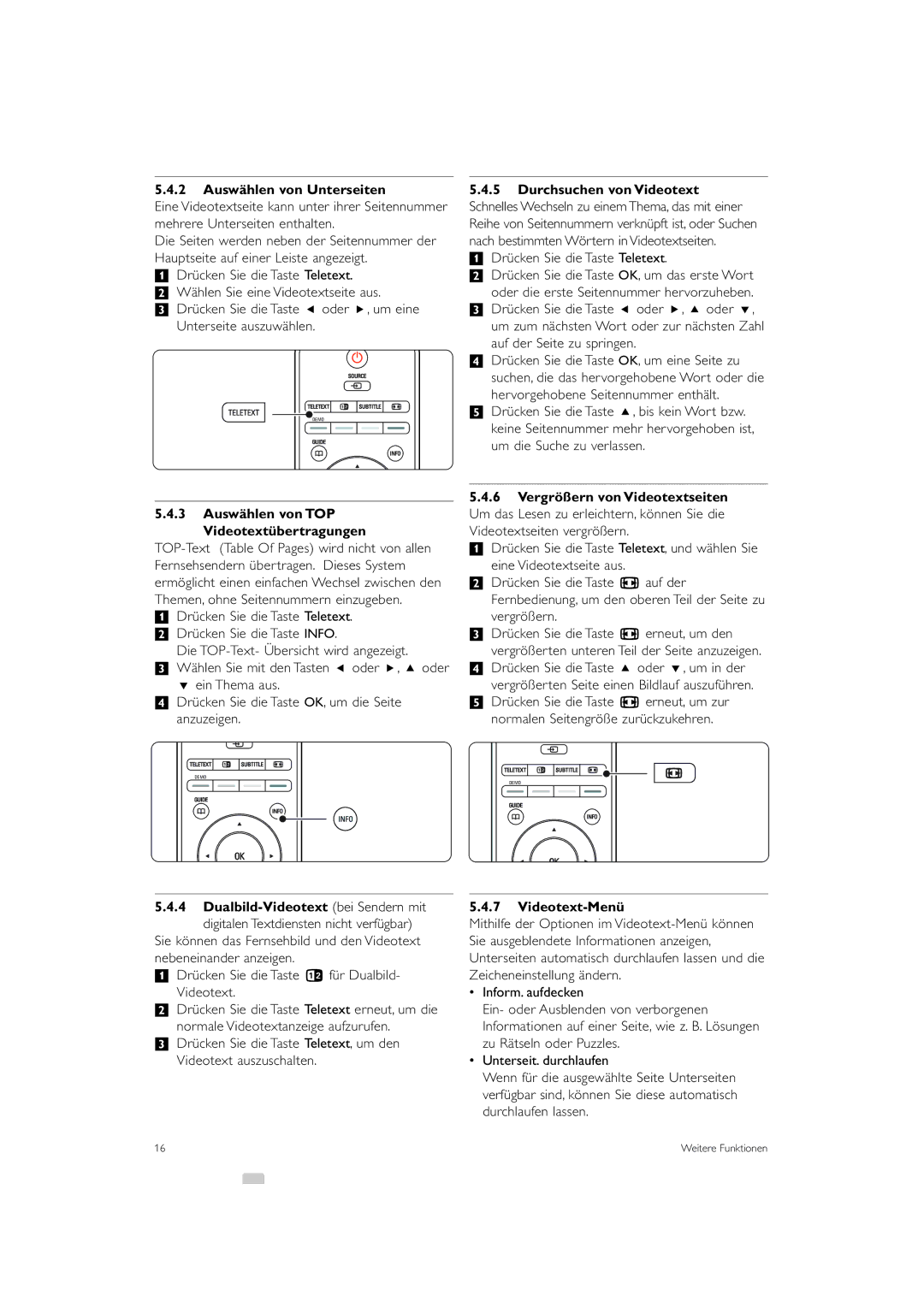 Philips 42PES0001D/H manual Auswählen von Unterseiten, Auswählen von TOP Videotextübertragungen, Videotext-Menü 