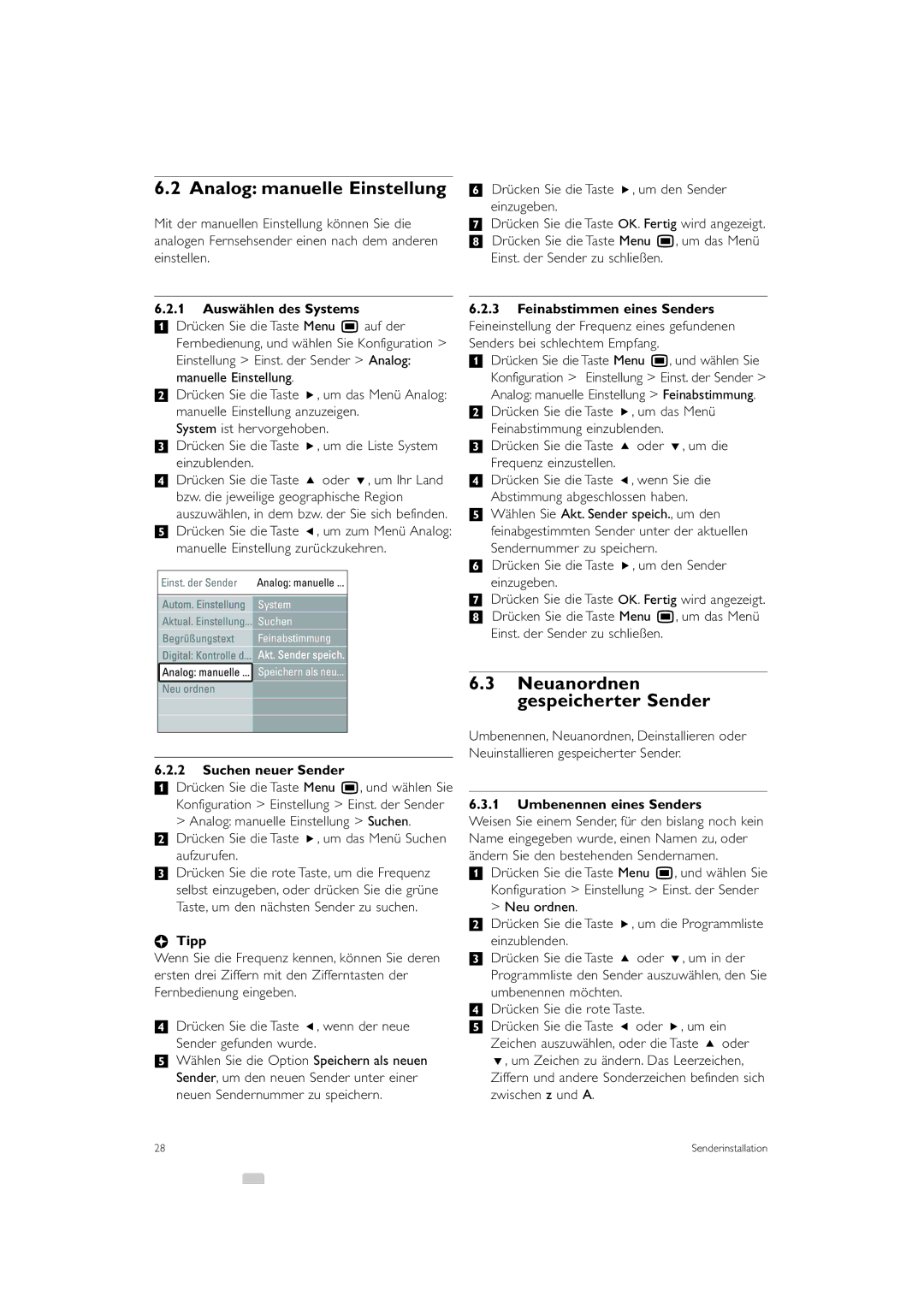 Philips 42PES0001D/H manual Analog manuelle Einstellung, Neuanordnen gespeicherter Sender, Auswählen des Systems 