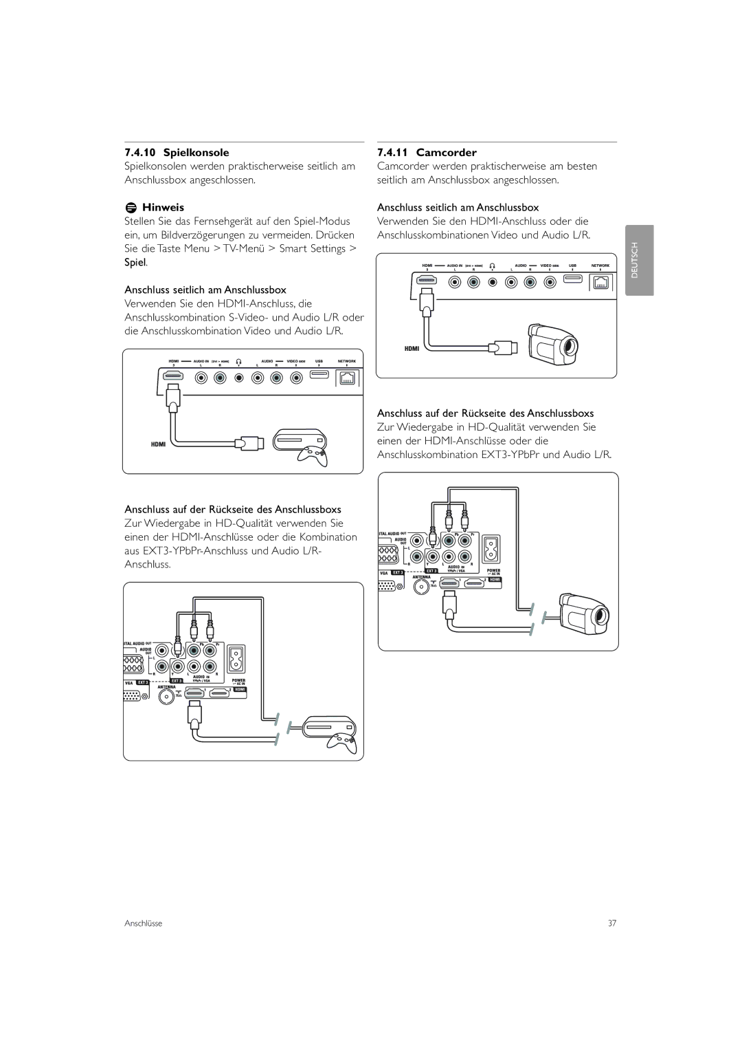 Philips 42PES0001D/H manual Spielkonsole, Camcorder 