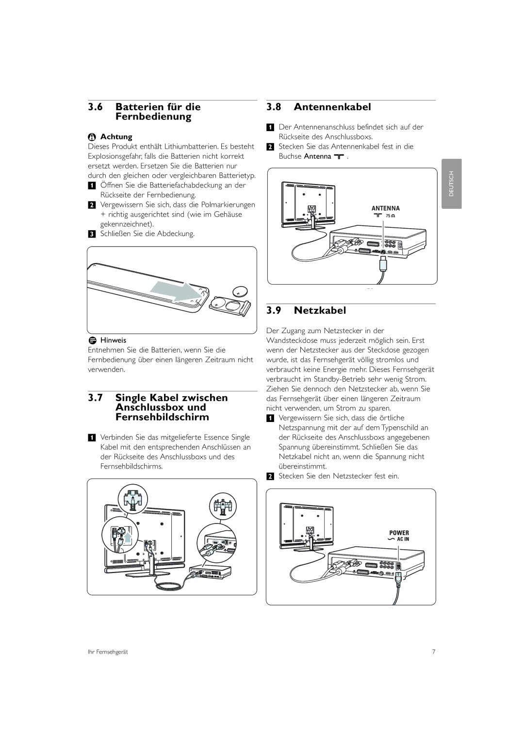 Philips 42PES0001D/H Batterien für die Fernbedienung, Single Kabel zwischen Anschlussbox und Fernsehbildschirm, Netzkabel 