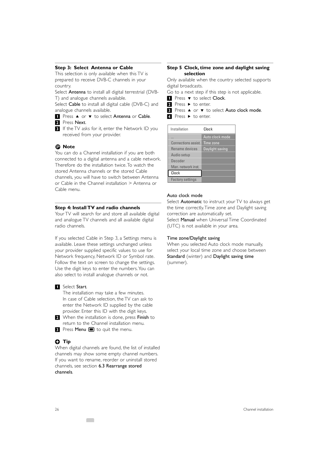 Philips 42PES0001D/H manual Select Antenna or Cable, Install TV and radio channels, Press Menu Ï to quit the menu 