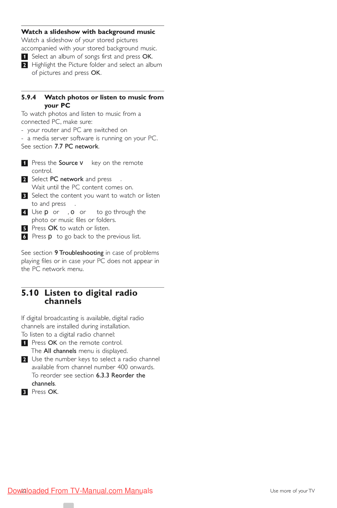 Philips 42PES0001D/H manual Listen to digital radio channels, Watch a slideshow with background music 