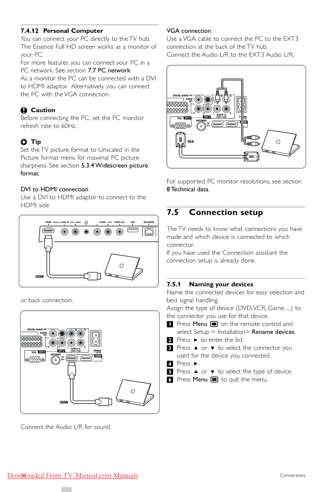 Philips 42PES0001D/H manual Connection setup, Personal Computer, Naming your devices 