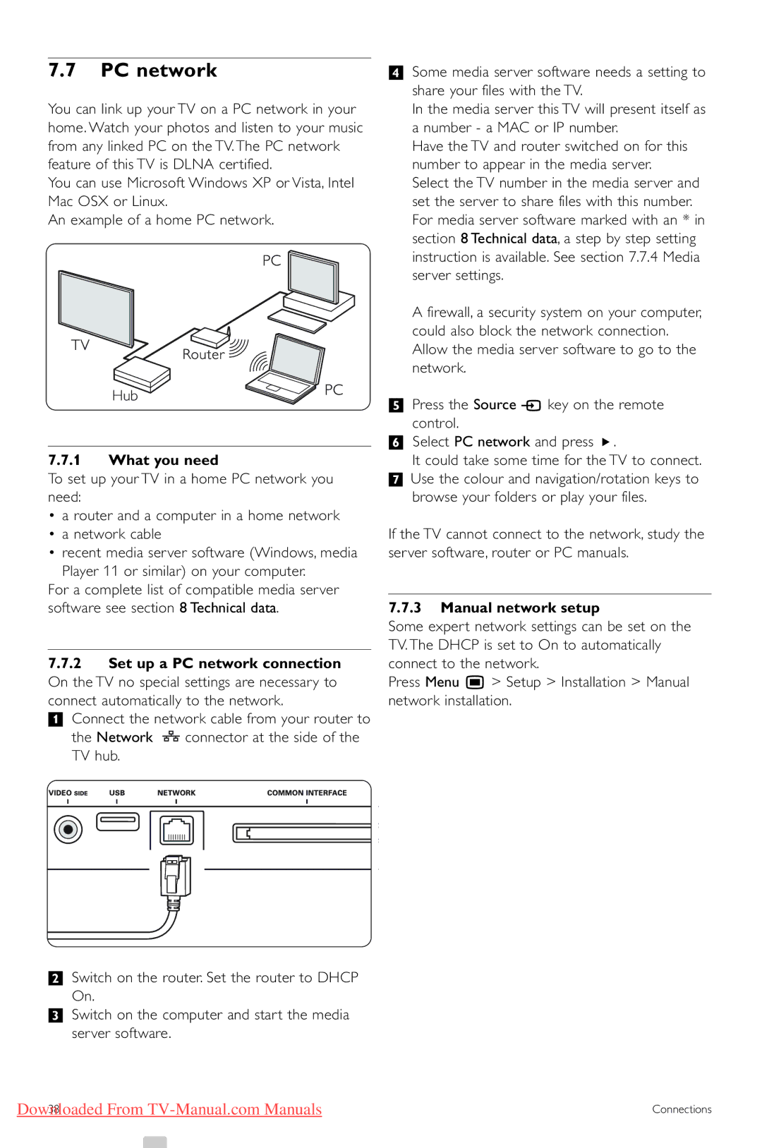 Philips 42PES0001D/H manual PC network, What you need, Manual network setup 