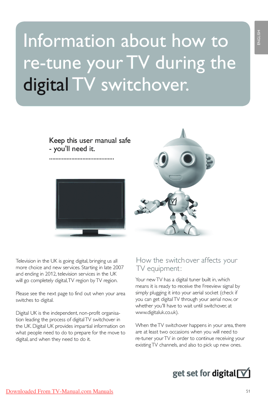 Philips 42PES0001D/H manual How the switchover affects your TV equipment 