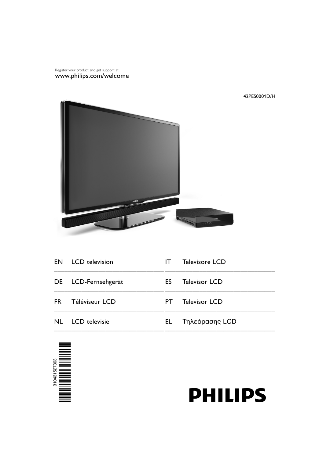 Philips 42PES0001D/H manual EN LCD televisionIT Televisore LCD, DE LCD-FernsehgerätES Televisor LCD 
