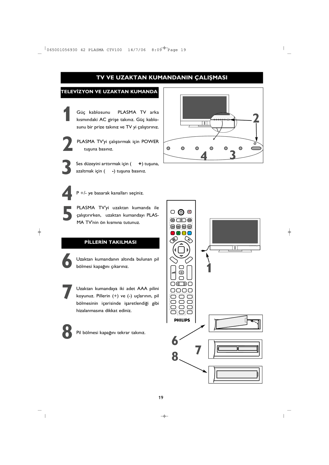 Philips 42PF1000/62 user manual TV VE Uzaktan Kumandanin ÇALIﬁMASI 