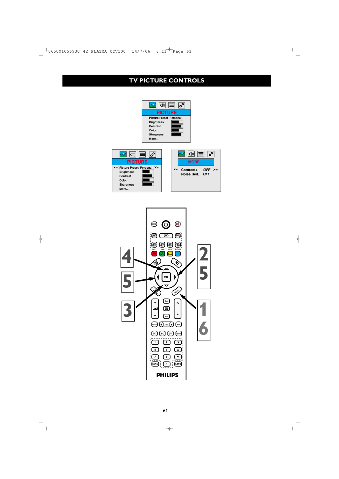 Philips 42PF1000/62 user manual TV Picture Controls, Picturemore 