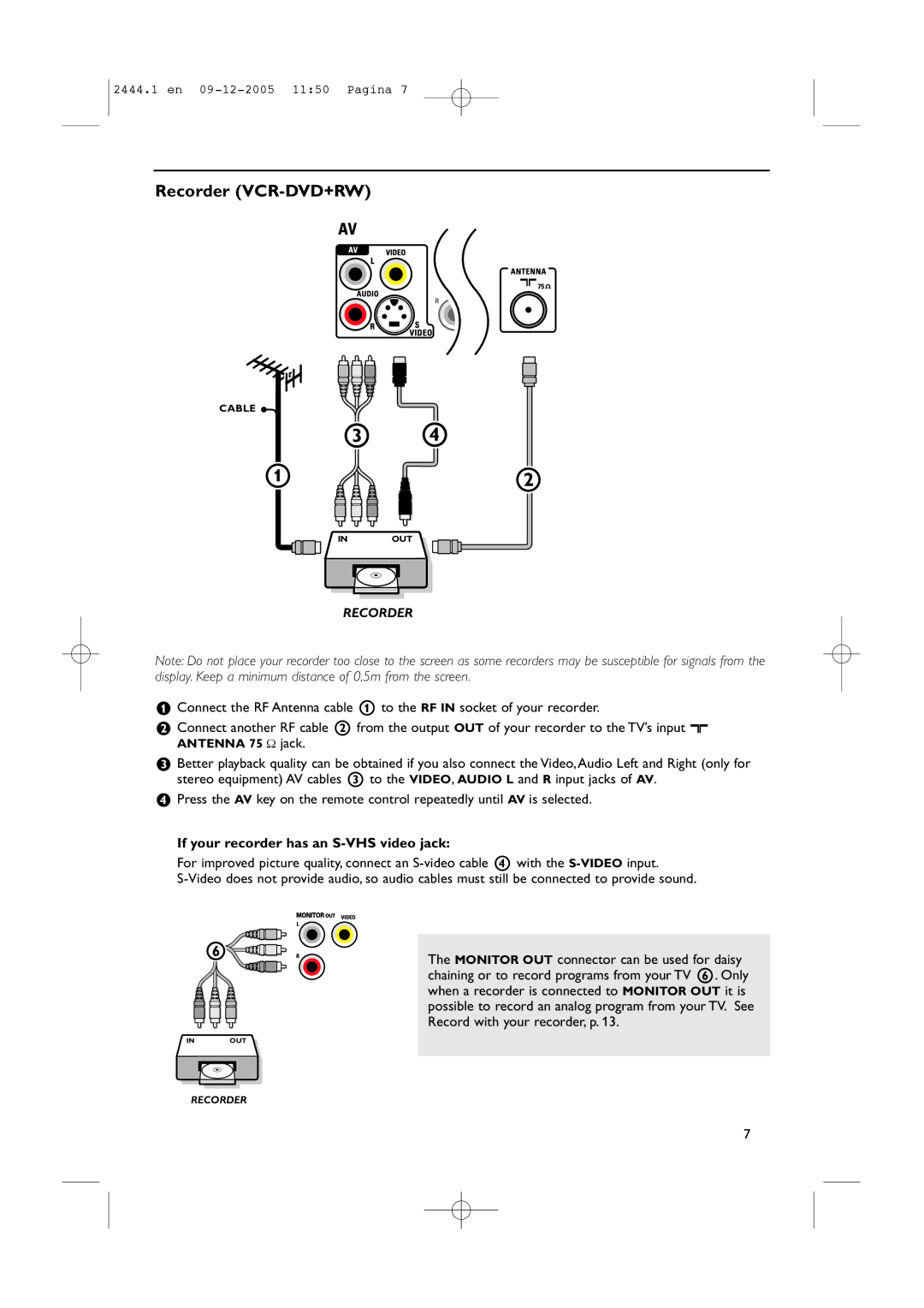 Philips 42PF5320/79 manual Recorder VCR-DVD+RW, If your recorder has an S-VHS video jack 