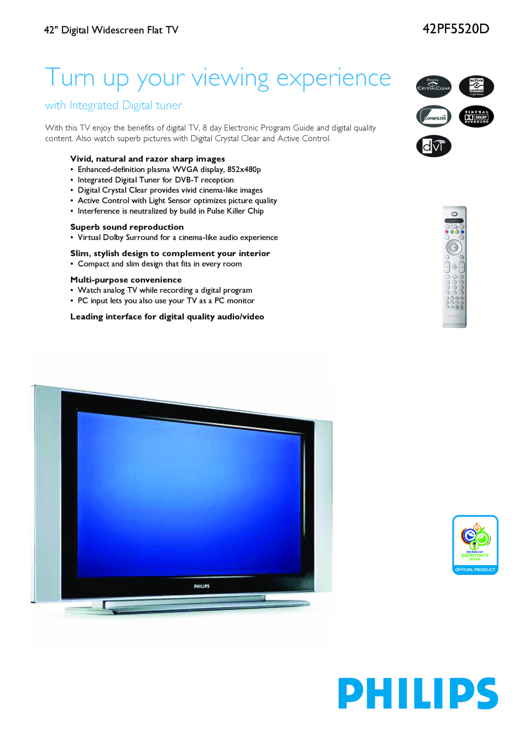 Philips 42PF5520D manual Vivid, natural and razor sharp images, Superb sound reproduction, Multi-purpose convenience 