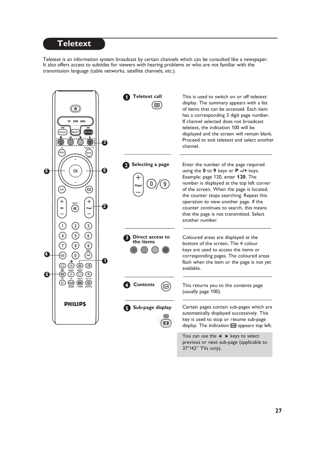 Philips 42PF5521D, 37PF5521D, 32PF5521D, 26PF5521D manual Teletext 