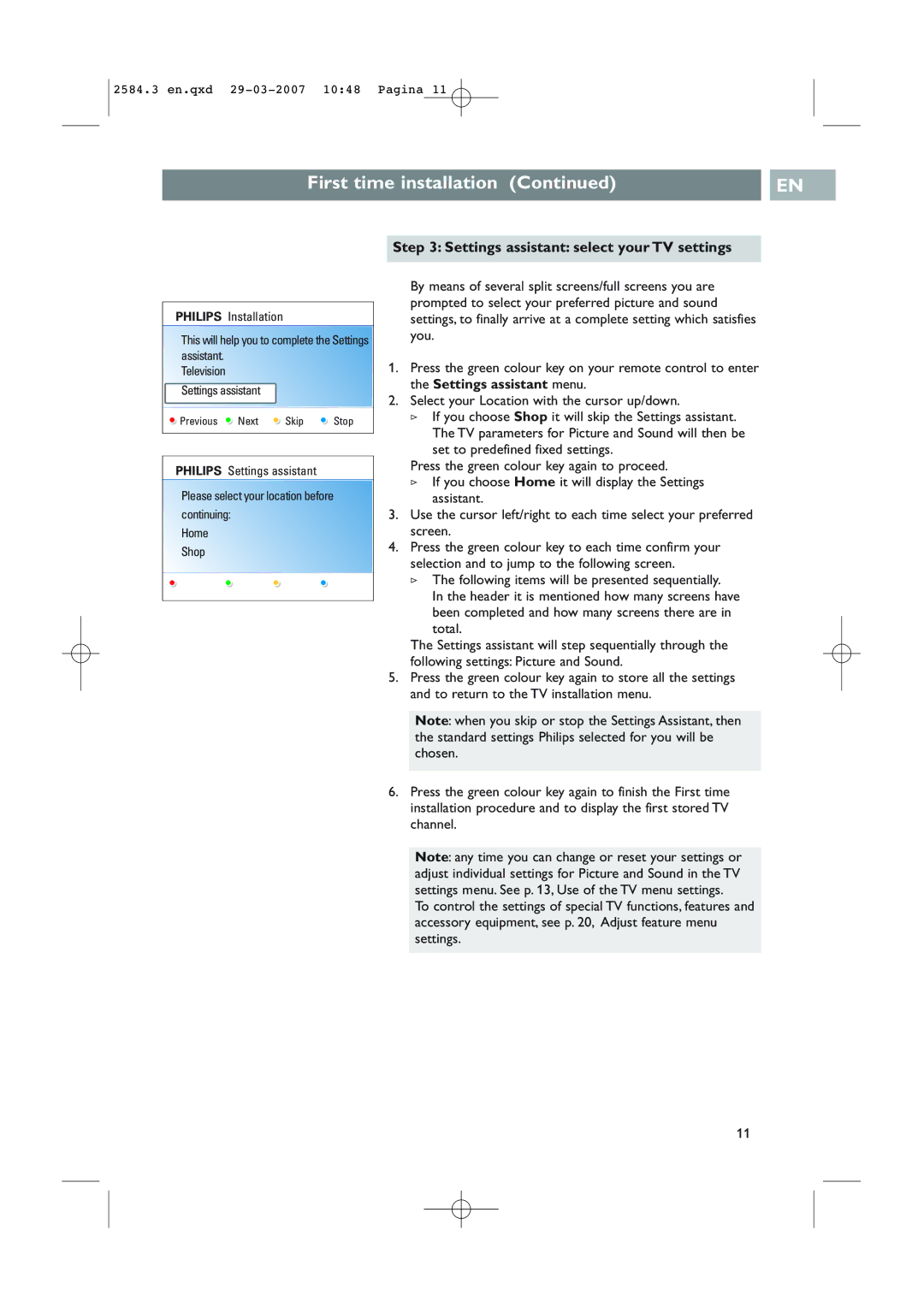 Philips 42PF7641D/10, 42PF7621D/10 user manual Settings assistant select your TV settings 