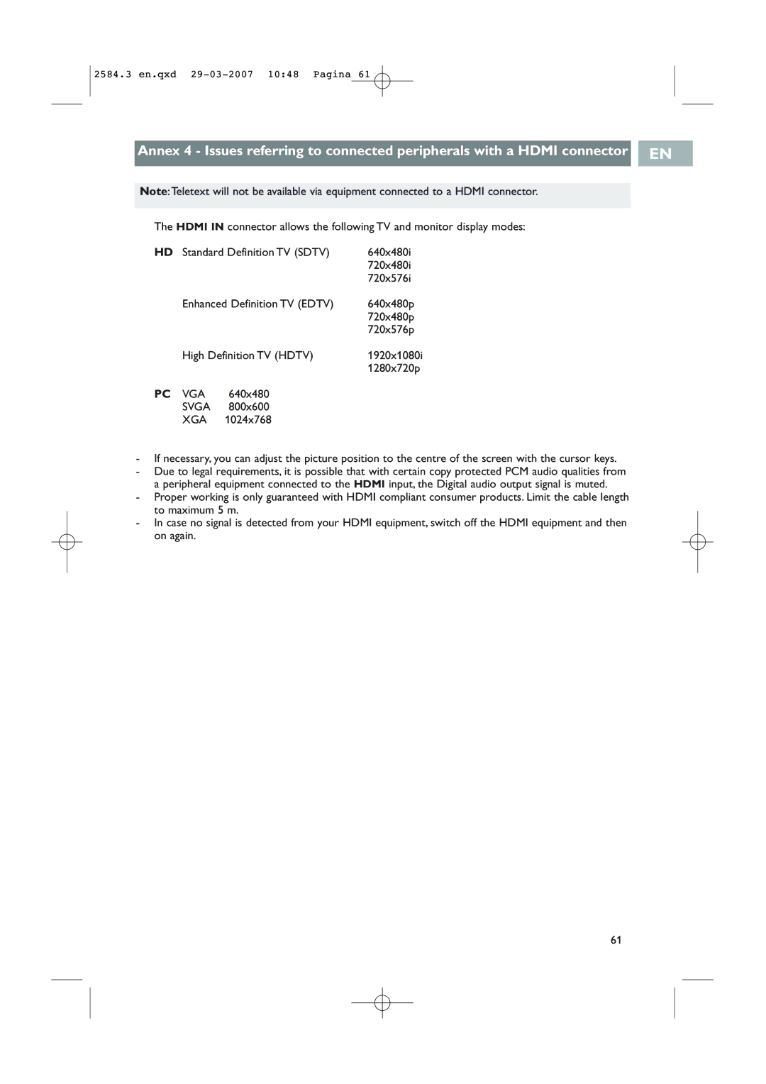 Philips 42PF7641D/10, 42PF7621D/10 user manual Pc Vga 