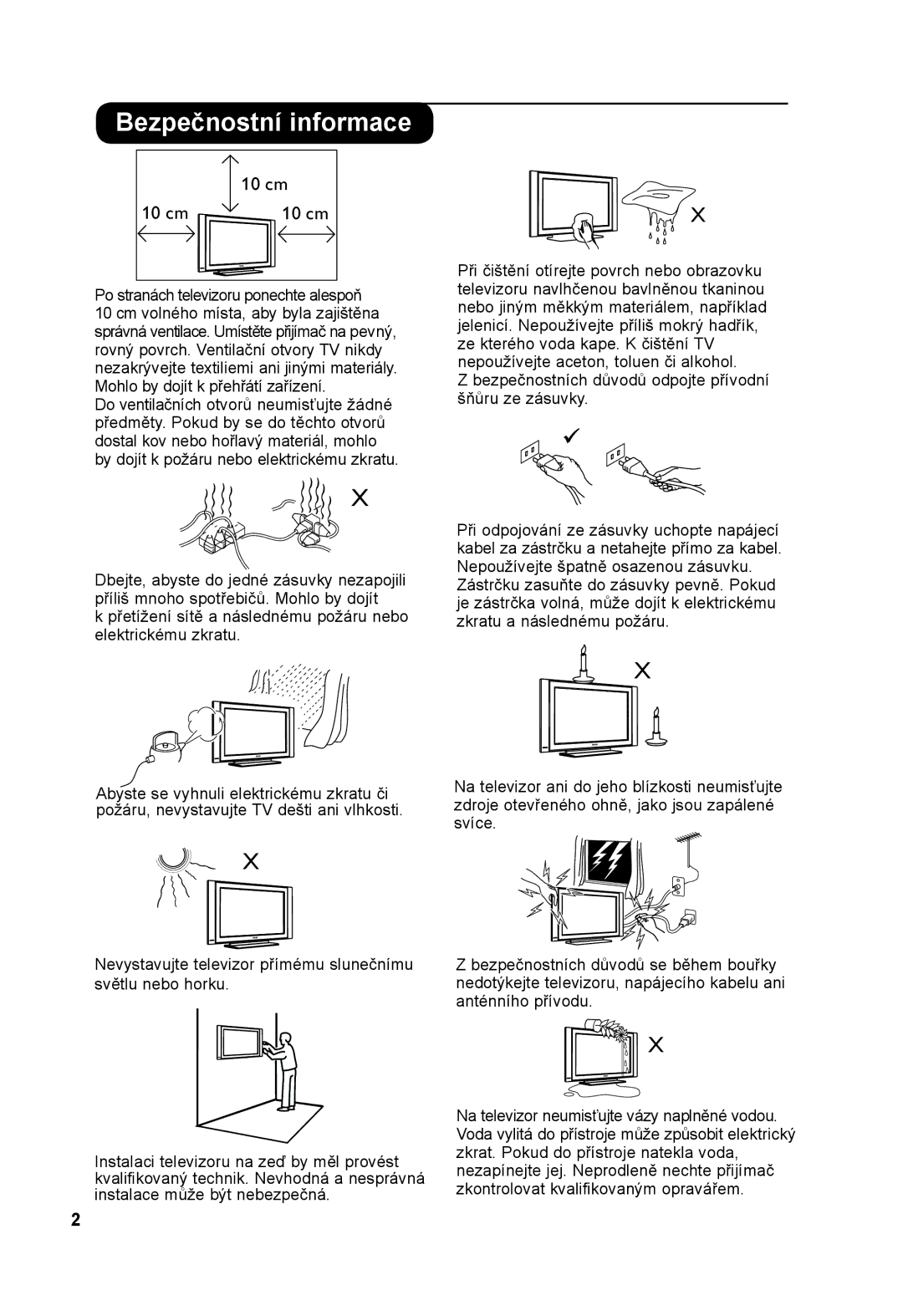 Philips 32PF7xxx, 42PF7xxx, 26PF7xxx, 37PF7xxx manual Bezpečnostní informace, 10 cm, Po stranách televizoru ponechte alespoň 